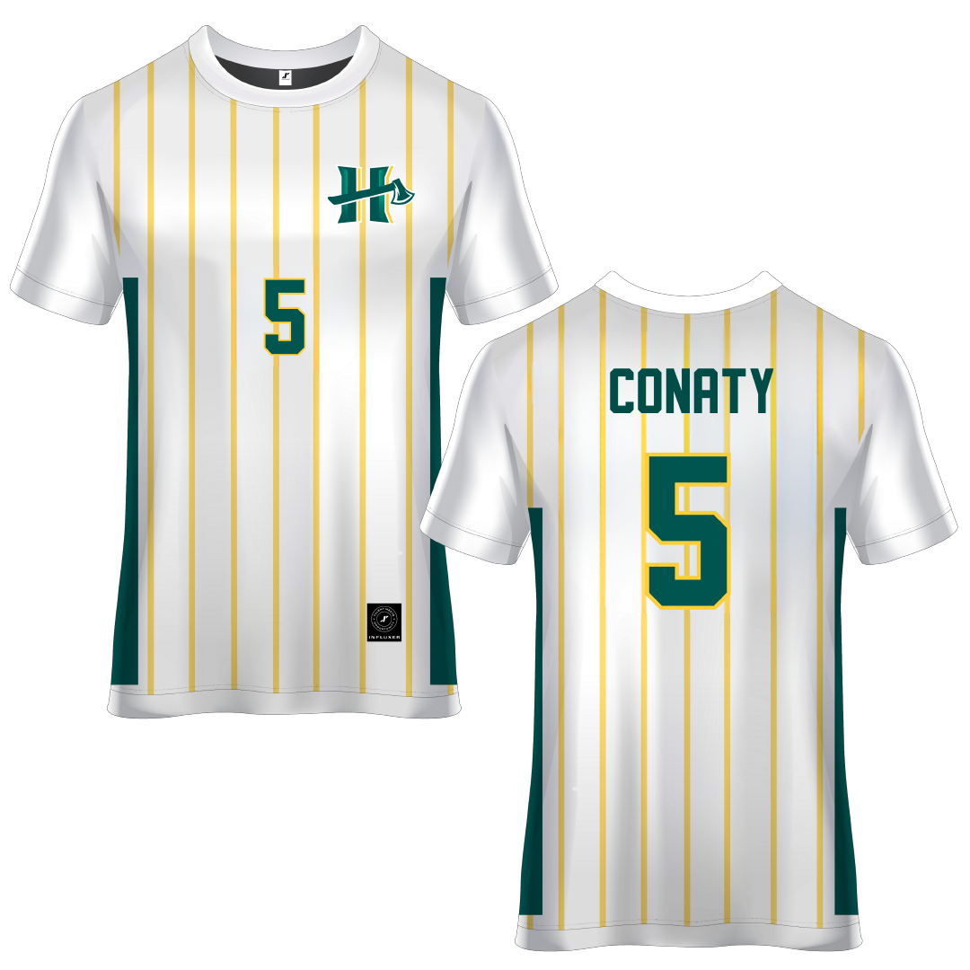 Cal Poly Humboldt White Pinstripe Soccer Jersey - #5 Ethan Conaty