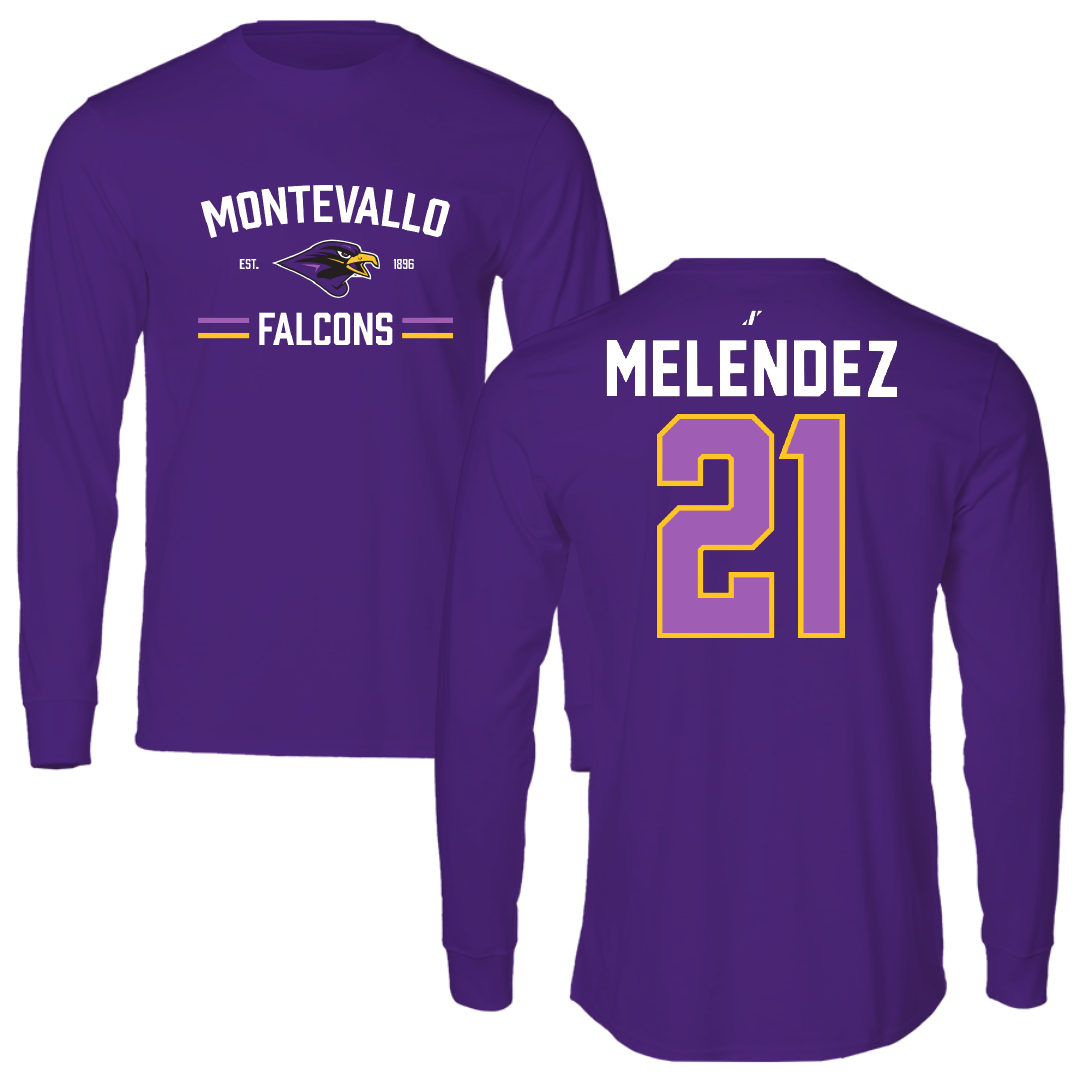 University of Montevallo Baseball Purple General Performance Long Sleeve - #21 Adiel Melendez