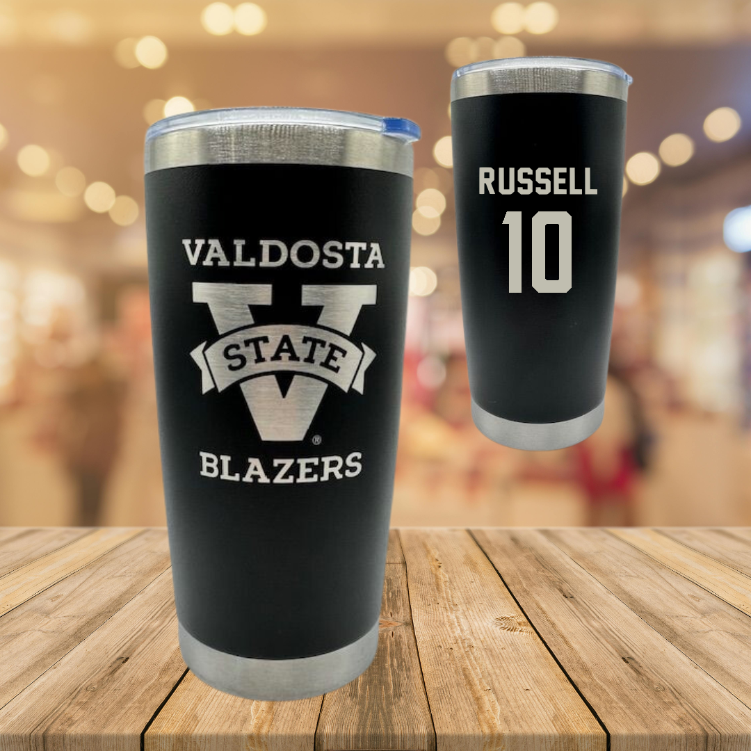 Valdosta State University Baseball Black Stainless Steel Tumbler - #10 Carson Russell