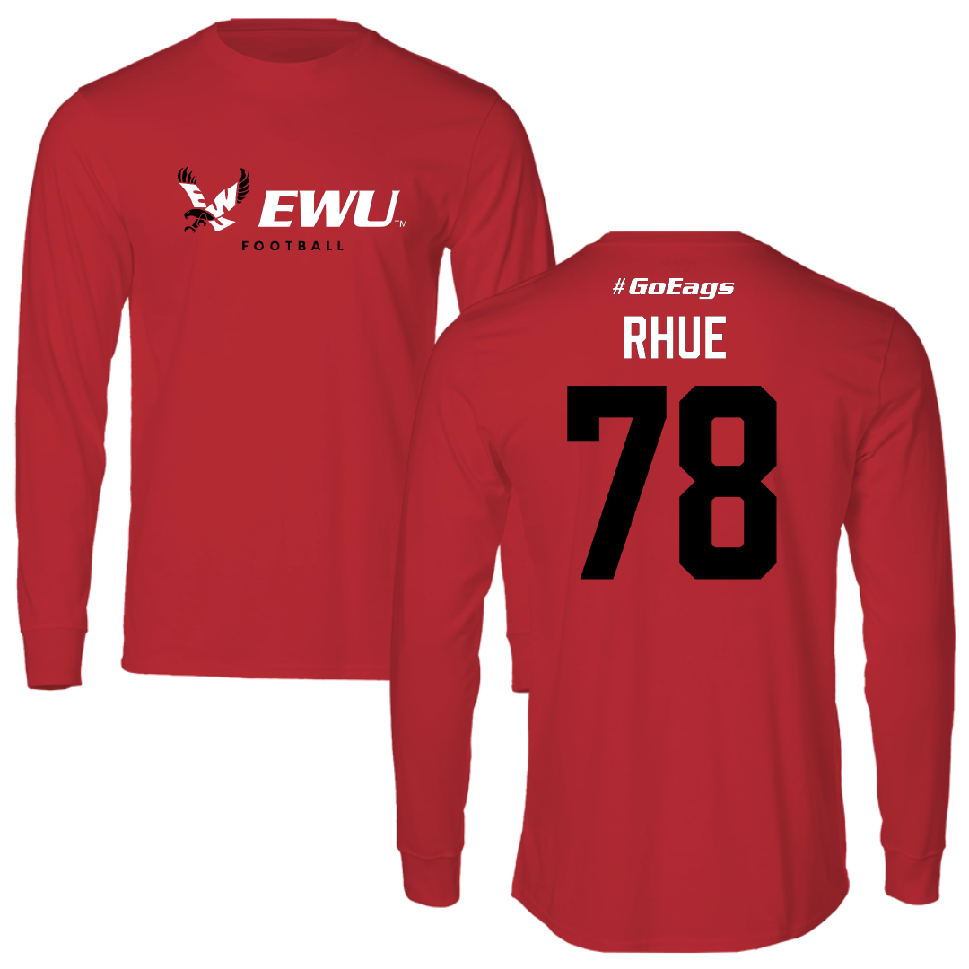 Eastern Washington University Football Red Performance Long Sleeve - #78 Gabe Rhue