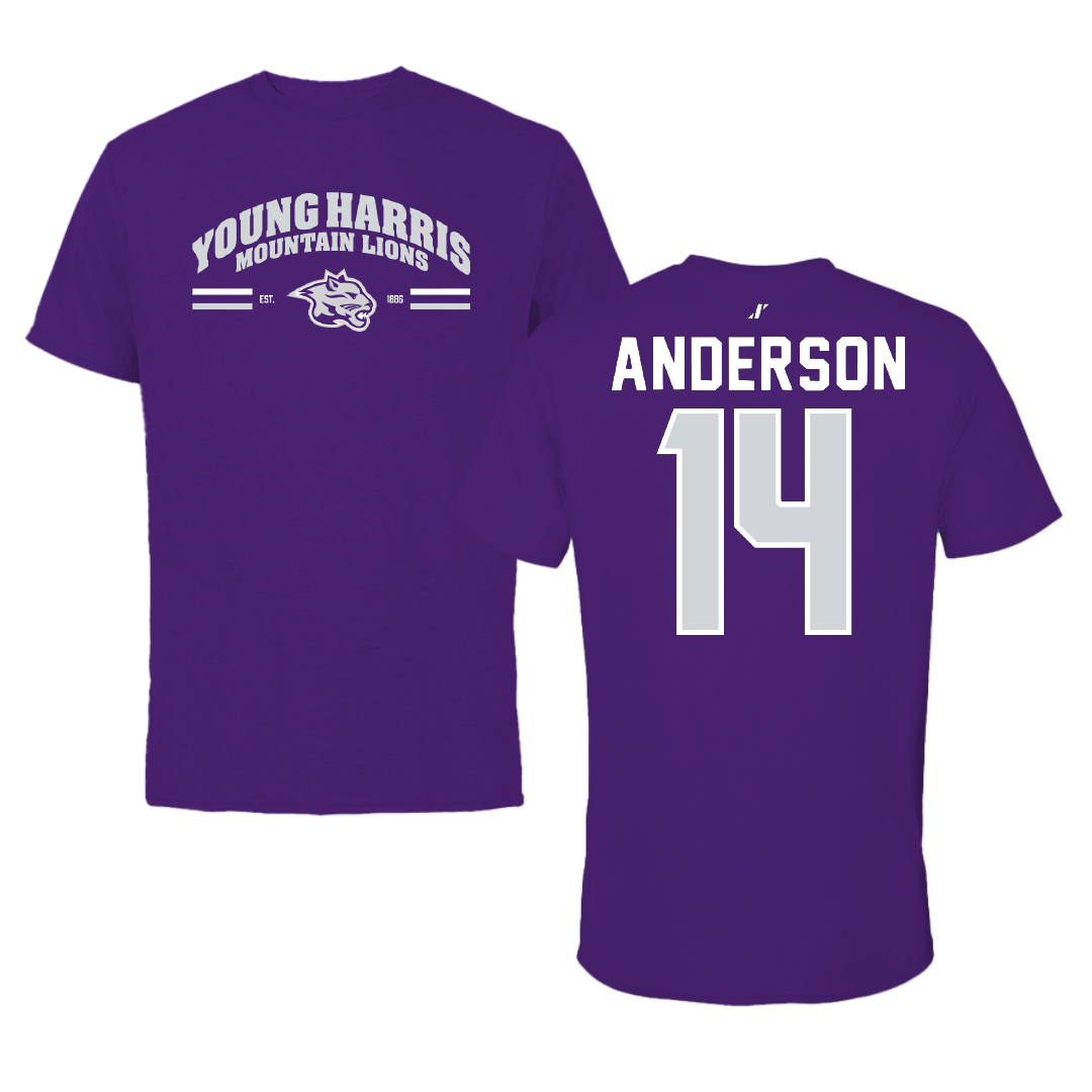 Young Harris College Lacrosse Purple General Tee - #14 Evan Anderson
