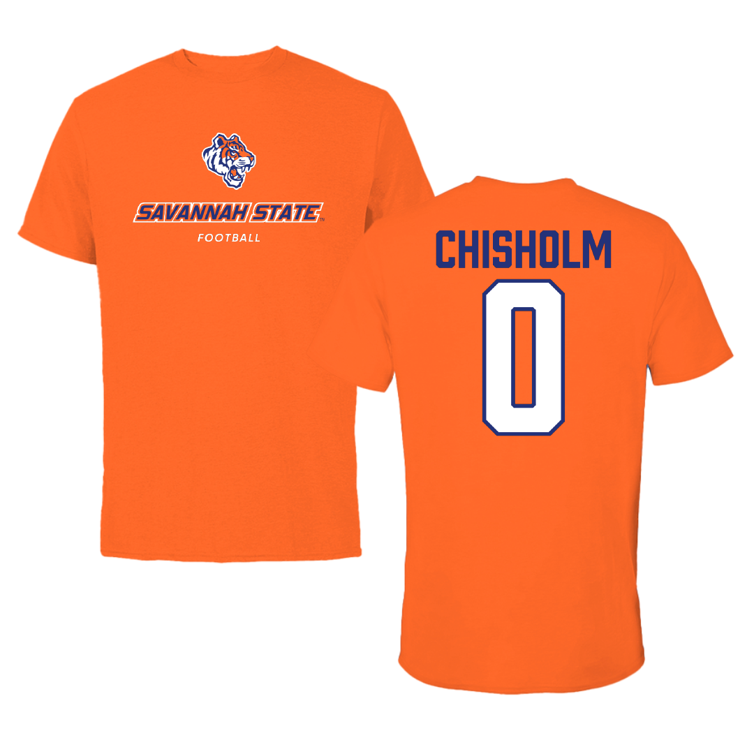 Savannah State University Football Orange Performance Tee - #0 Nathaniel Chisholm