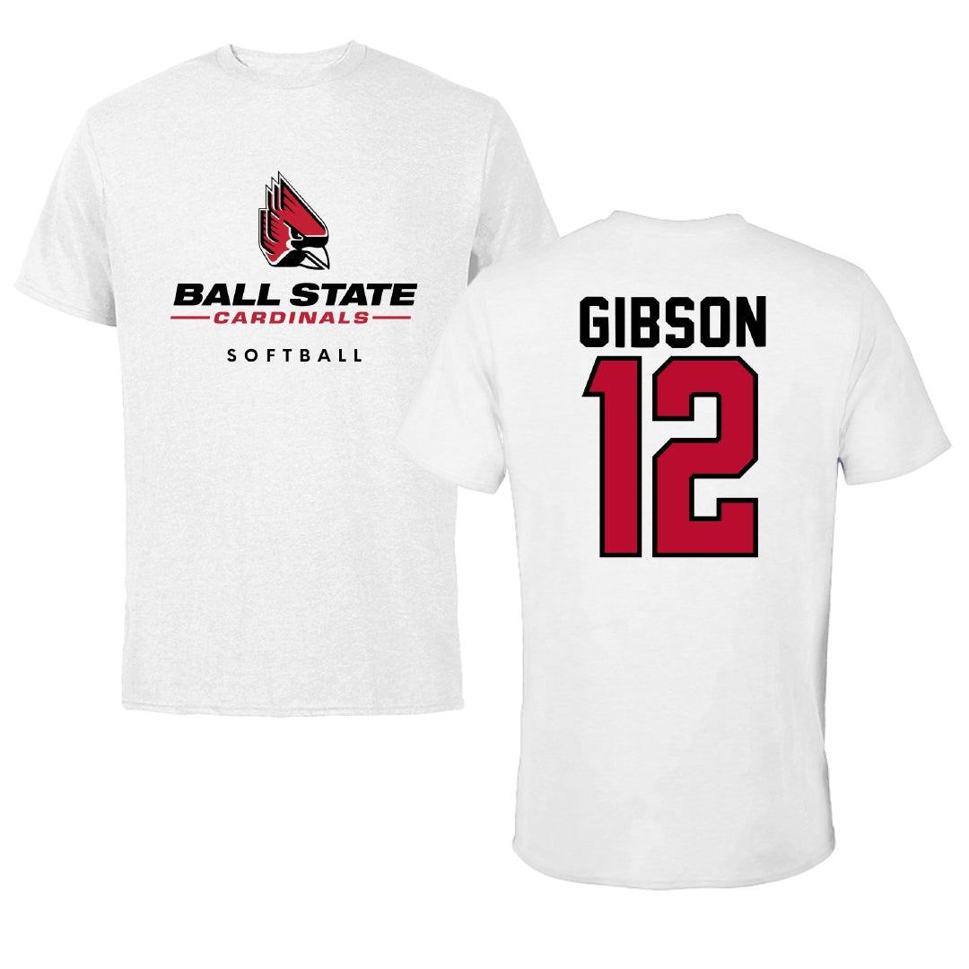 Ball State University Softball White Performance Tee - #12 Kaitlyn Gibson