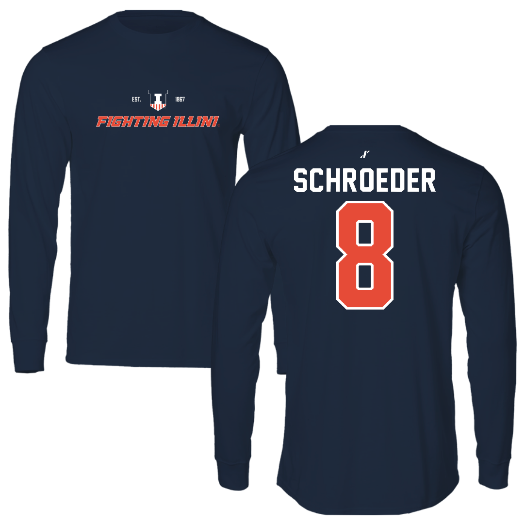 University of Illinois Baseball Navy General Performance Long Sleeve - #8 Jacob Schroeder
