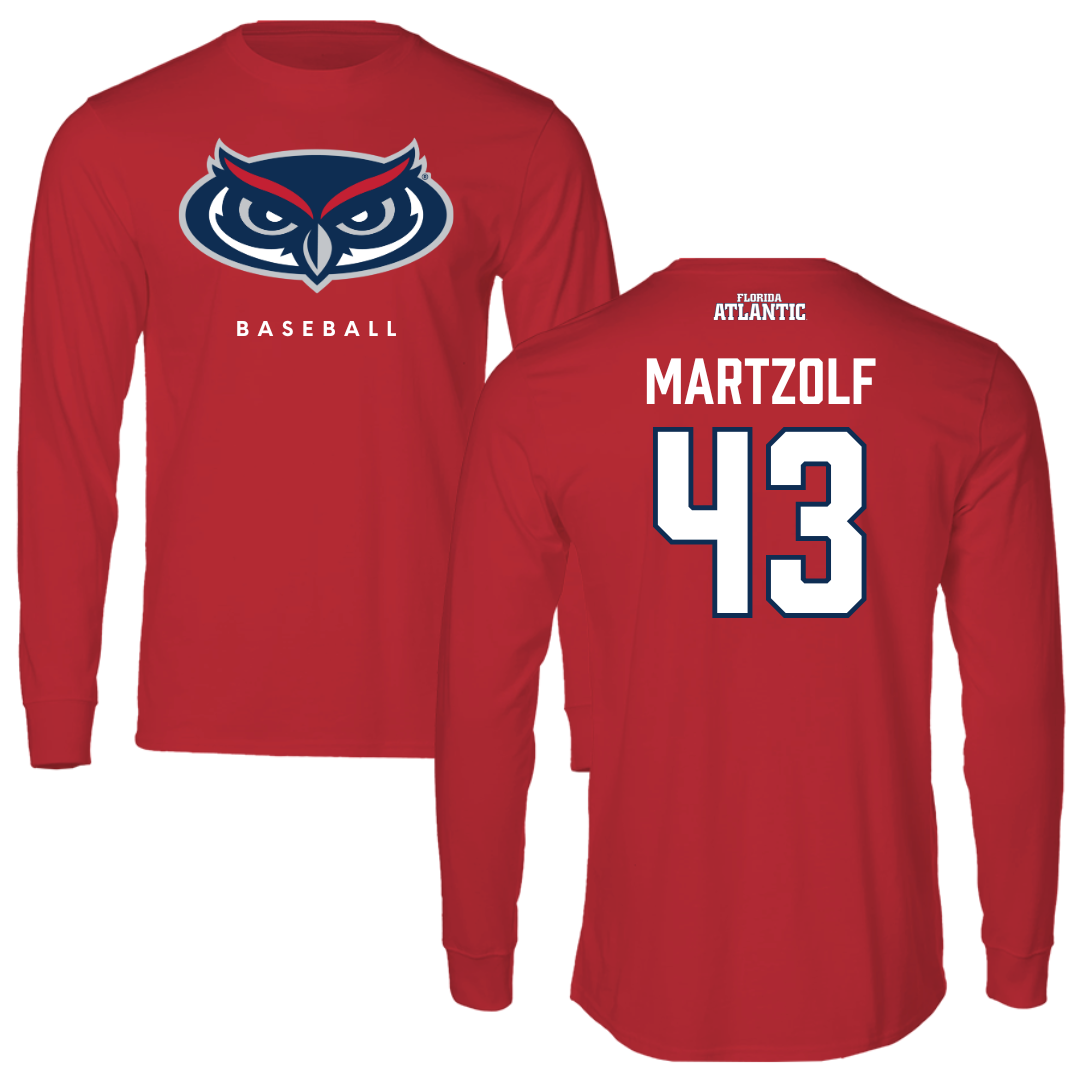 Florida Atlantic University Baseball Red Long Sleeve - #43 Max Martzolf