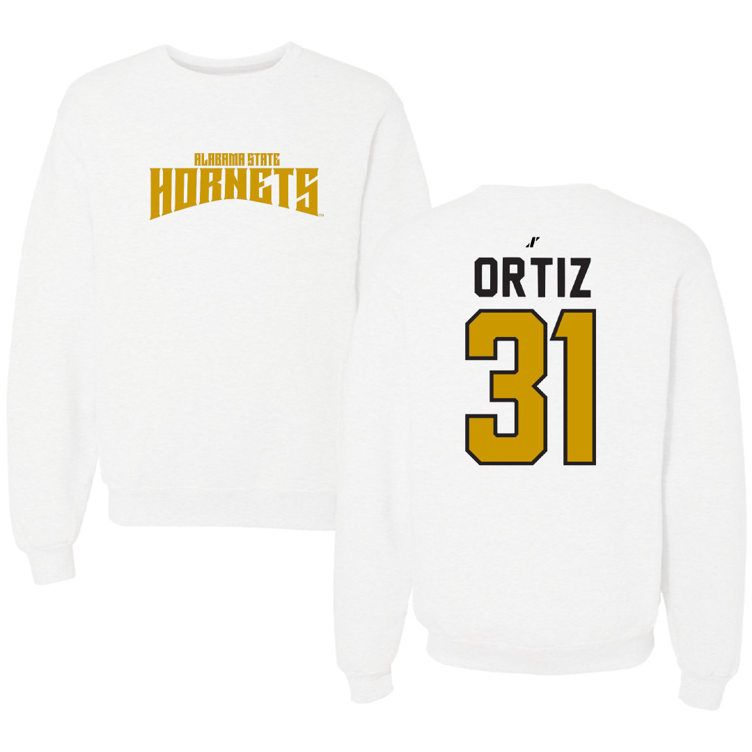 Alabama State University Baseball White Classic Crewneck - #31 Daniel Ortiz