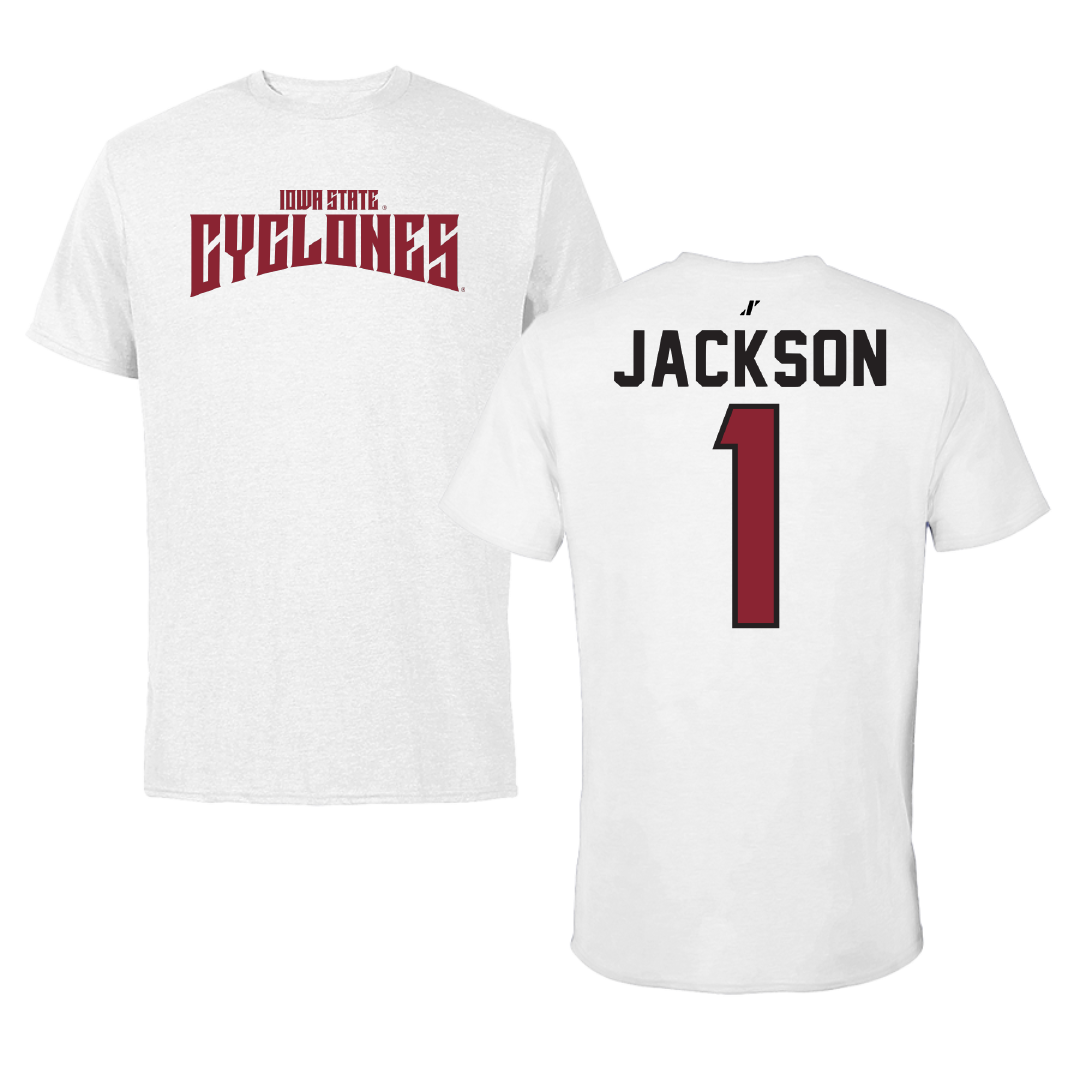 Iowa State University Basketball White Classic Performance Tee - #1 Dishon Jackson