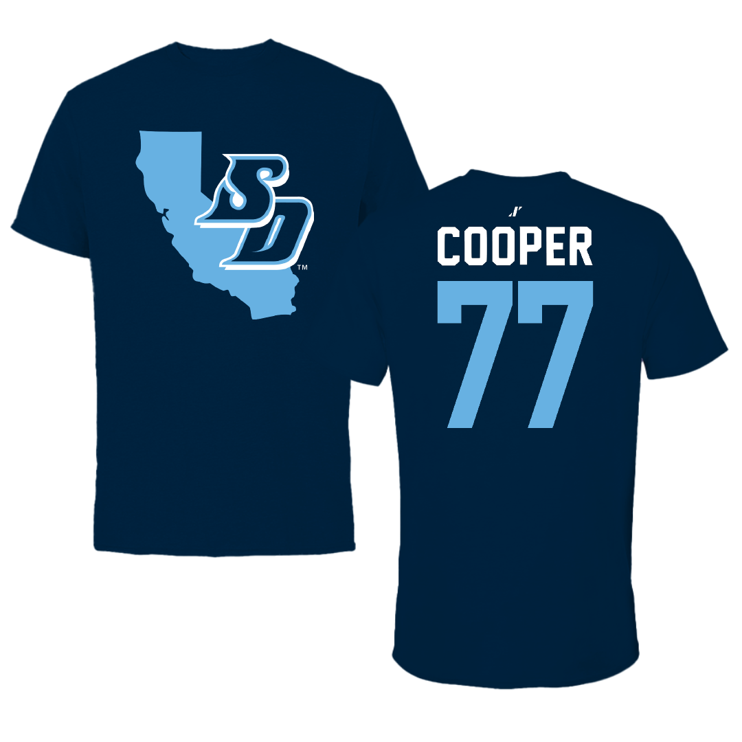 University of San Diego Football Navy State Performance Tee - #77 Malachi Cooper