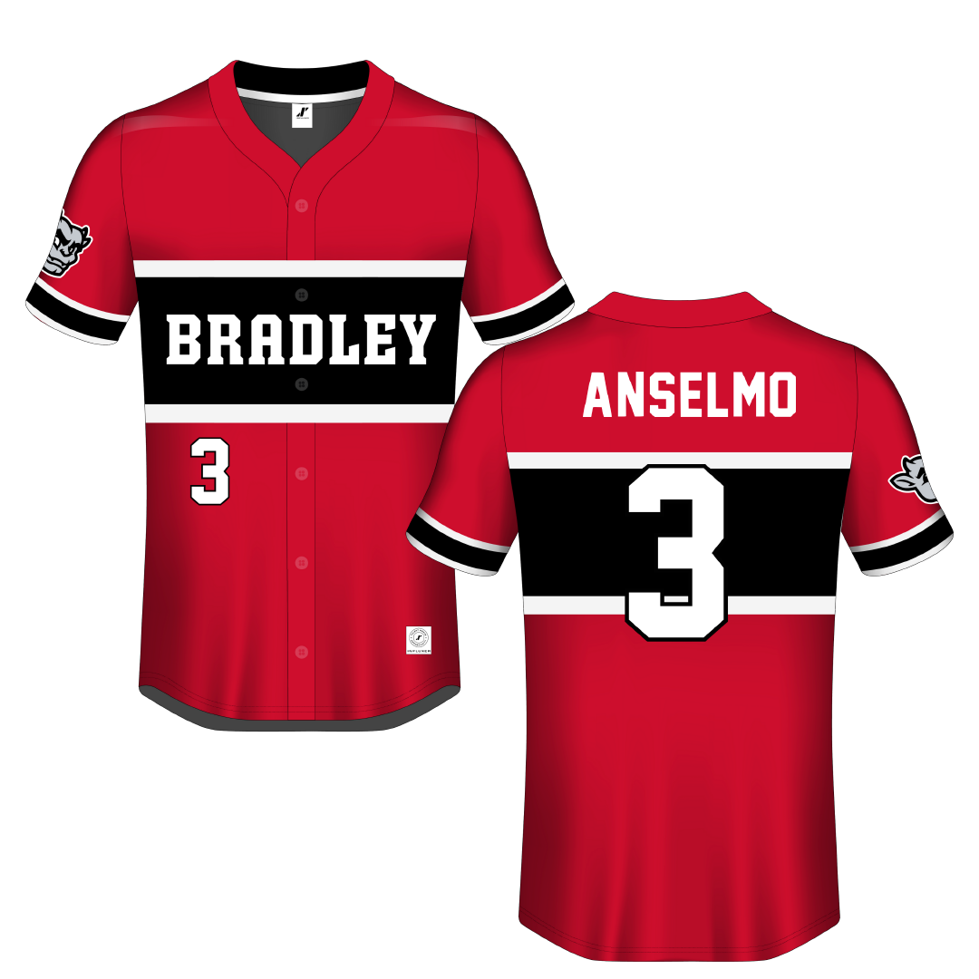Bradley University Red Button-Down Jersey - #3 Dominic Anselmo