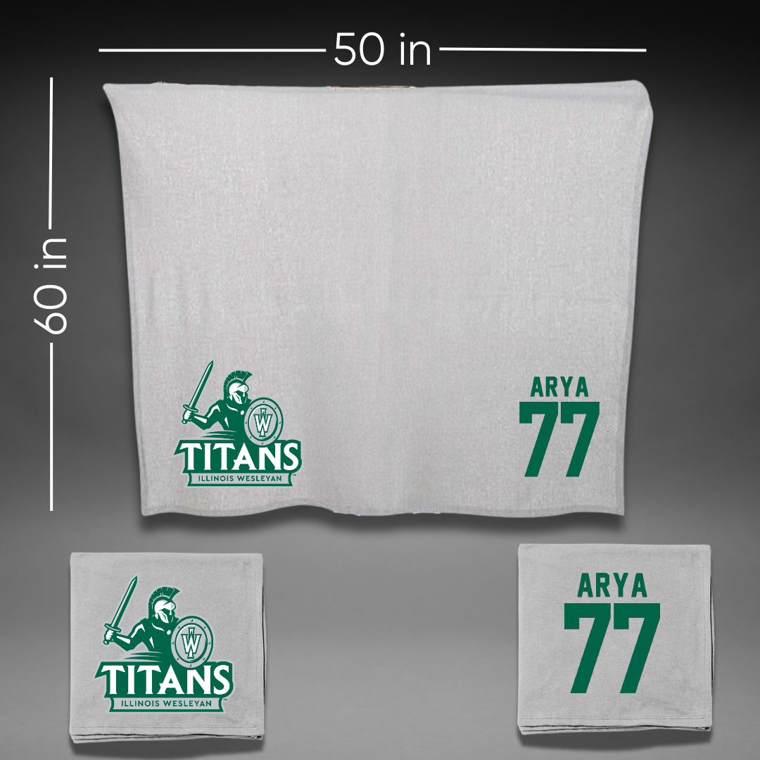 Illinois Wesleyan University Football Gray Blanket - #77 Justin Arya