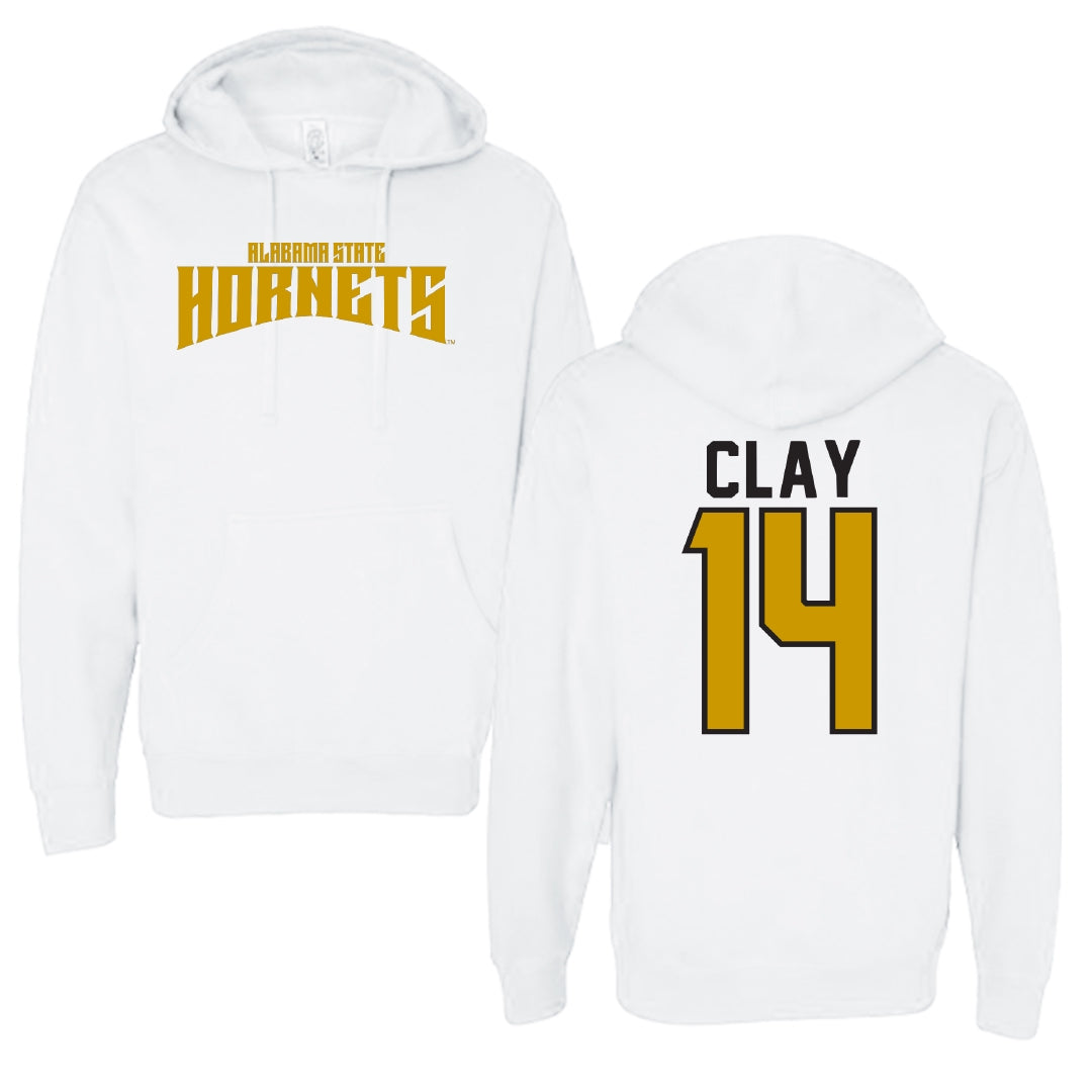Alabama State University Volleyball White Classic Hoodie - #14 Kamrynn Clay