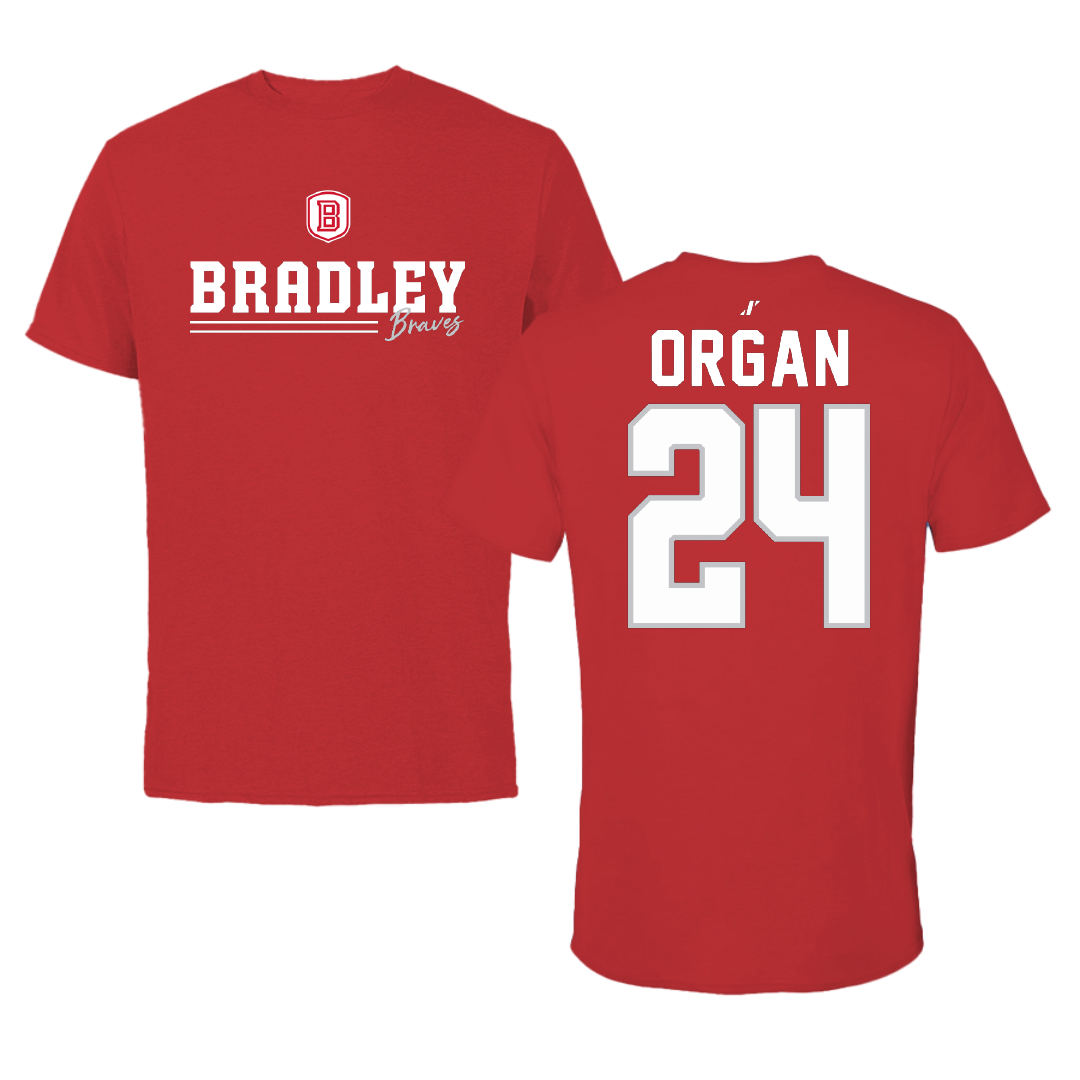 Bradley University Softball Red General Performance Tee - #24 Hannah Organ