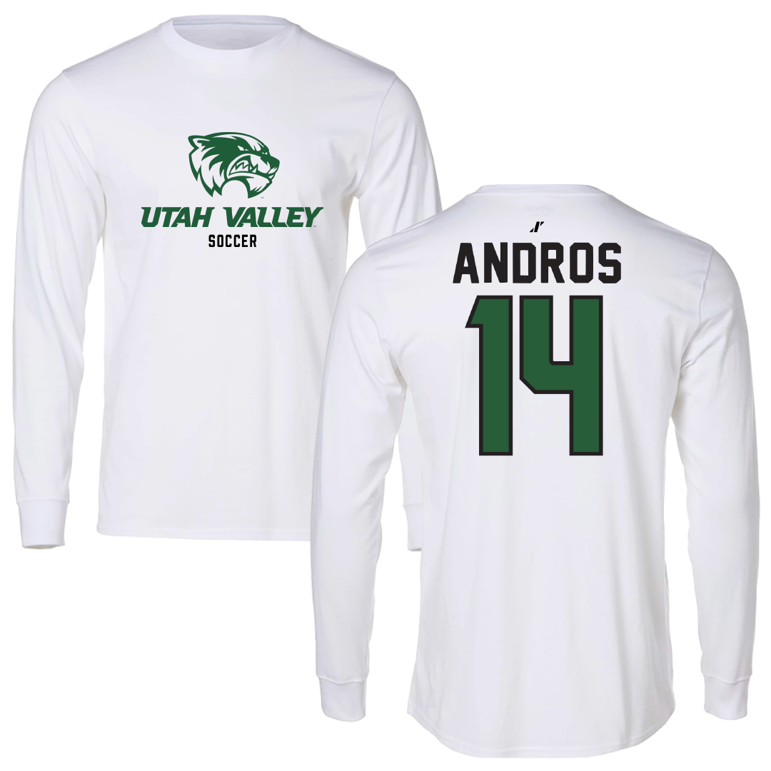 Utah Valley University Soccer White Classic Long Sleeve - #14 Mark Andros