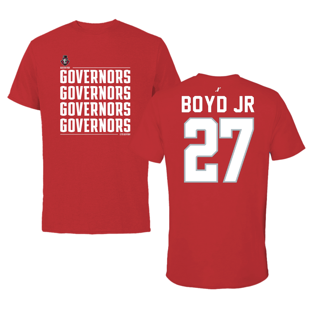Austin Peay State University Football Red General Tee - #27 Tetoe Boyd Jr