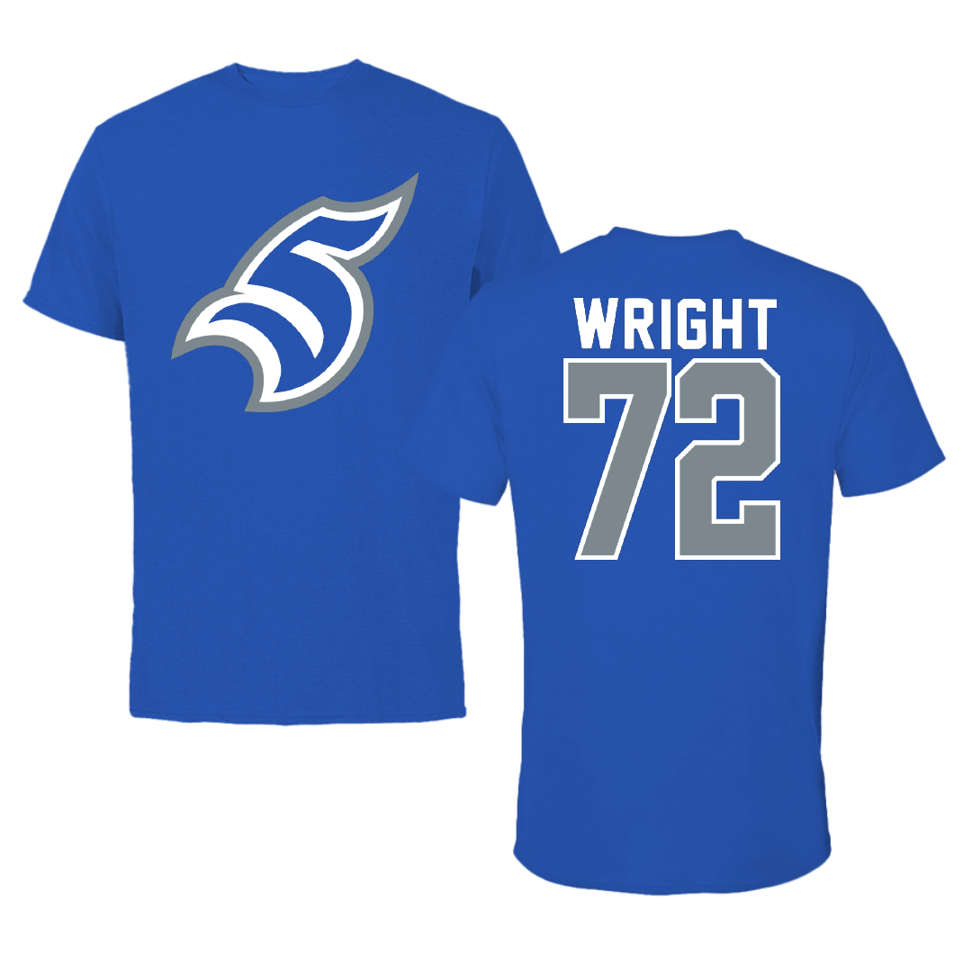 Thomas More University Football Blue Performance Tee - #72 Jayden Wright