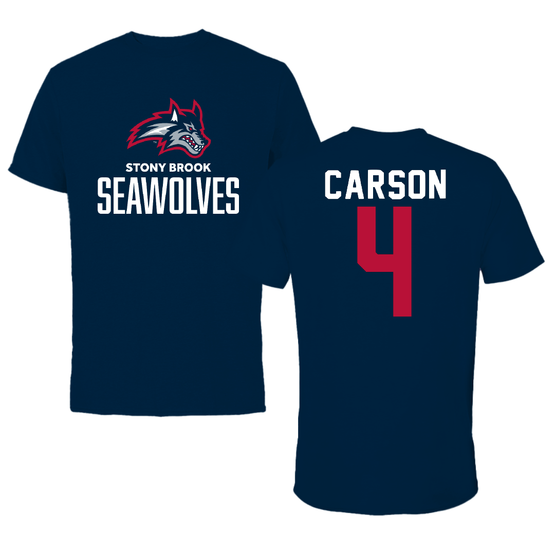 Stony Brook University Baseball Navy Performance Tee - #4 Chris Carson