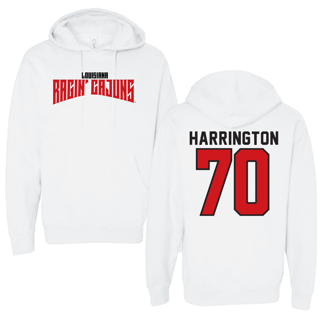 University of Louisiana at Lafayette Football White Classic Hoodie - #70 Jax Harrington