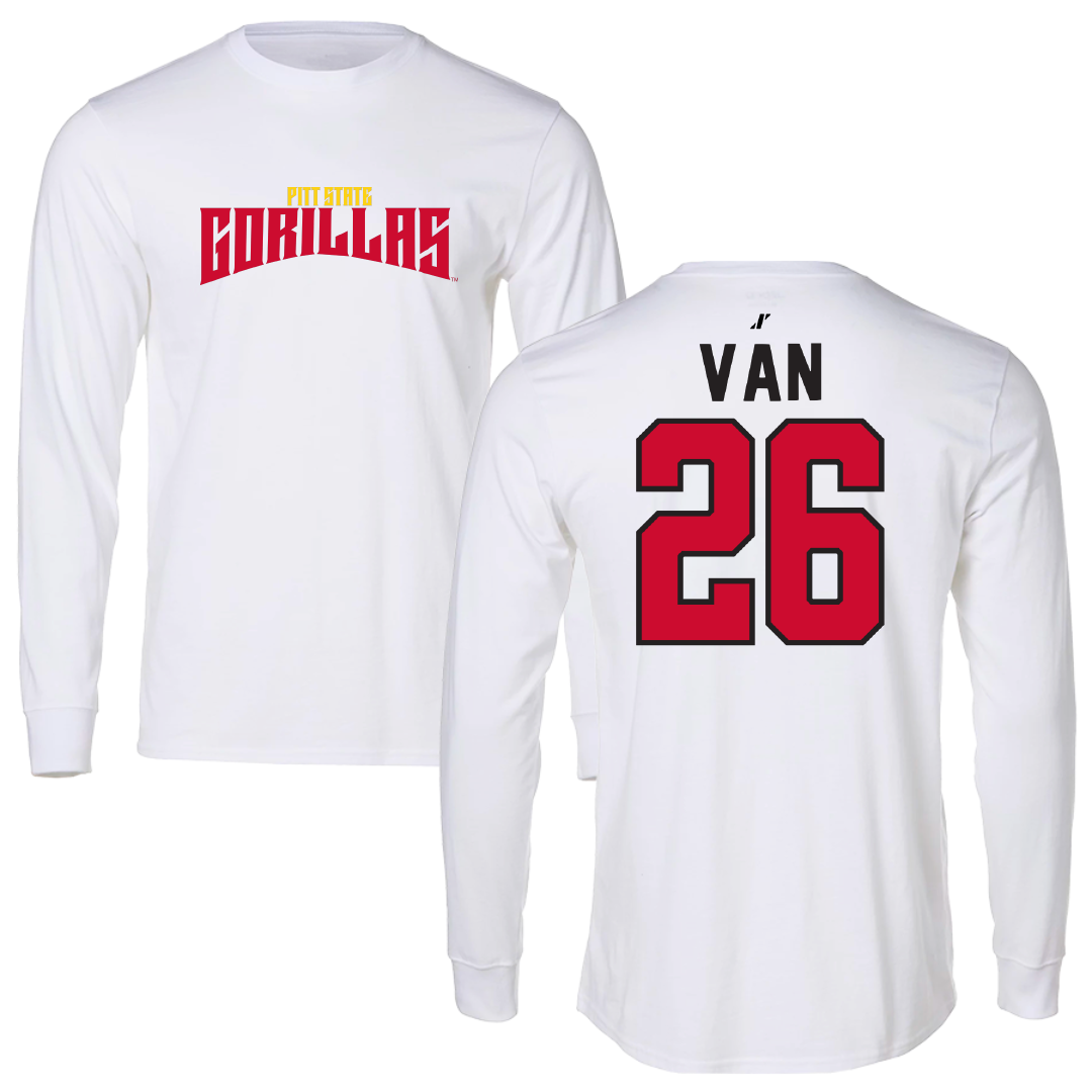 Pittsburg State University Football White Classic Performance Long Sleeve - #26 Dylan Van