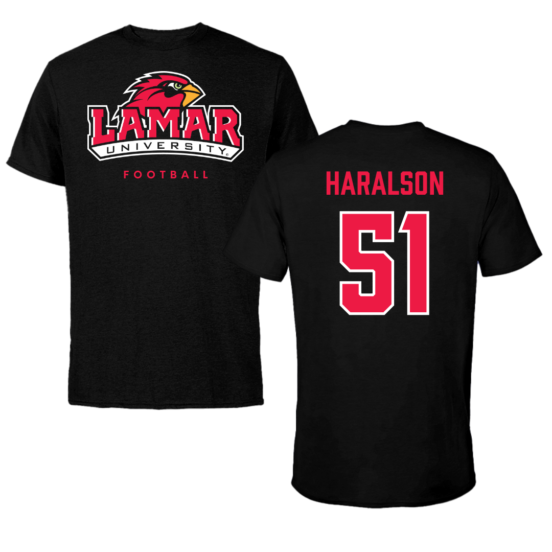 Lamar University Football Black Performance Tee - #51 Alex Haralson