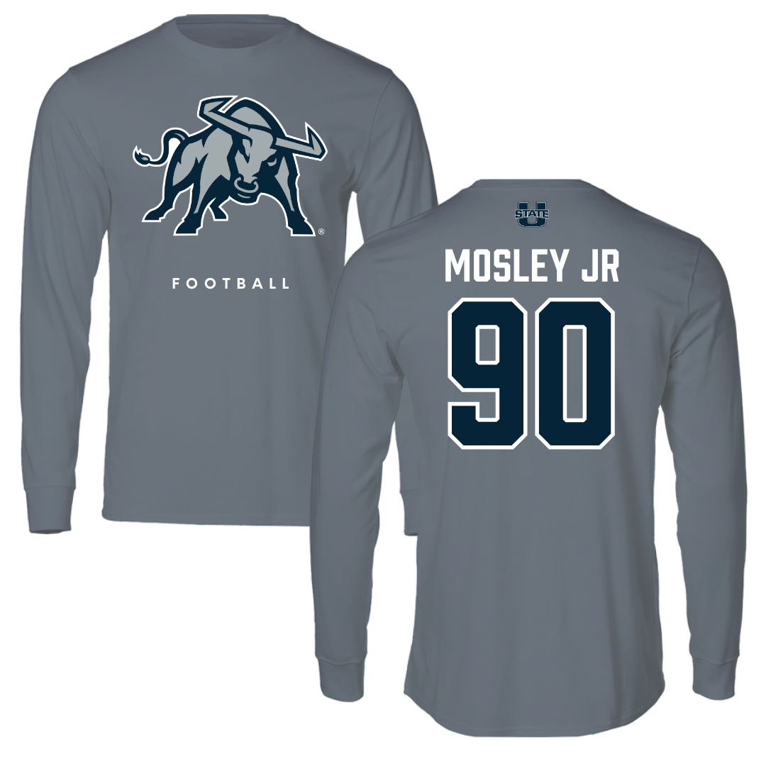 Utah State University Football Gray Performance Long Sleeve - #90 Clifton Mosley Jr