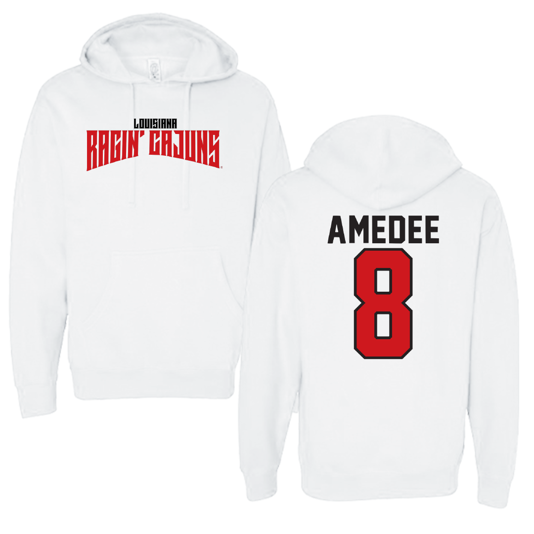 University of Louisiana at Lafayette Baseball White Classic Hoodie - #8 Lee Amedee