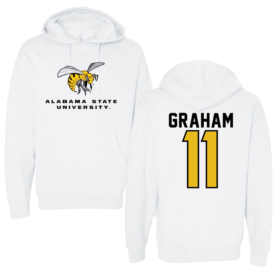 Alabama State University Basketball White Block Hoodie - #11 Justina Graham