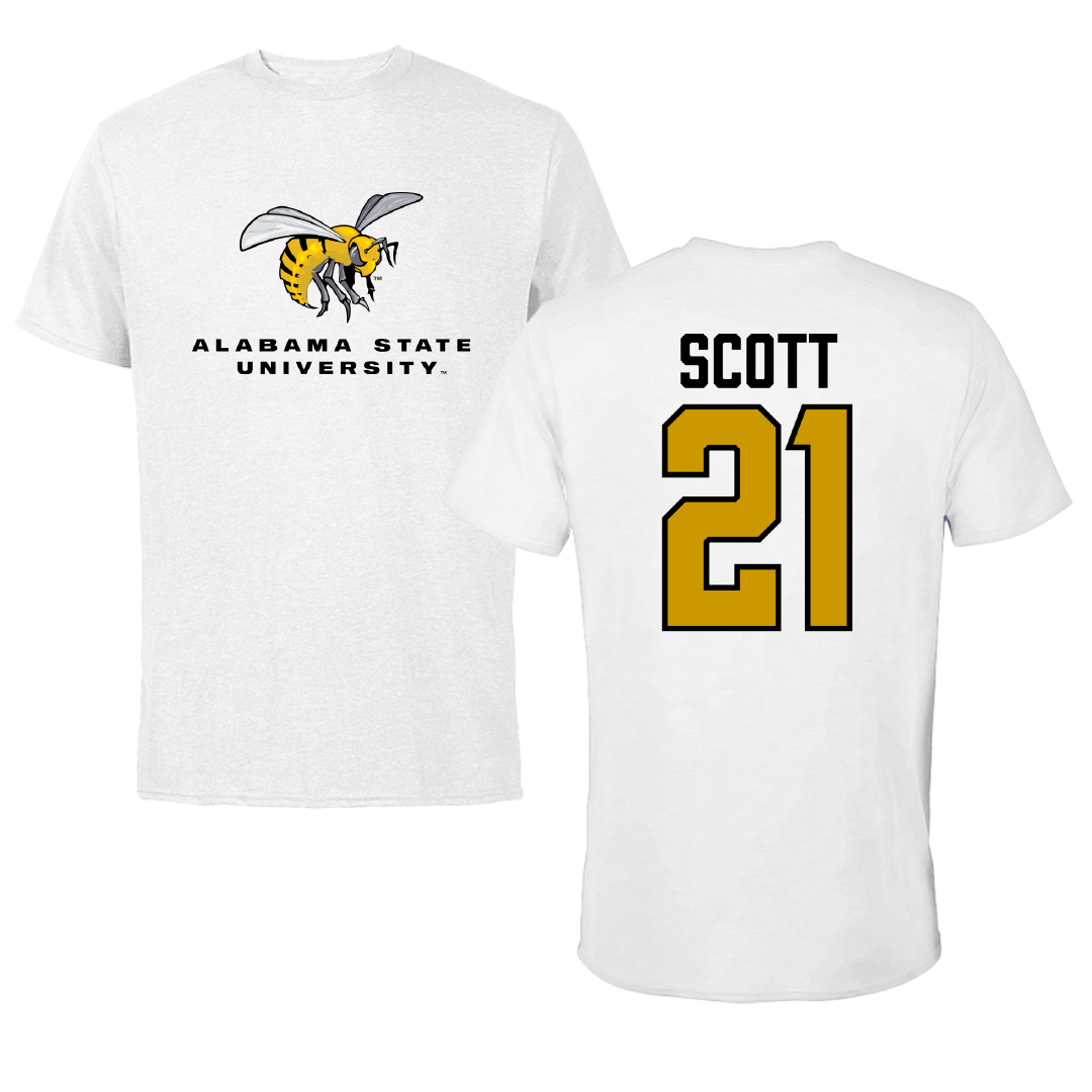 Alabama State University Softball White Performance Tee - #21 Alana Scott