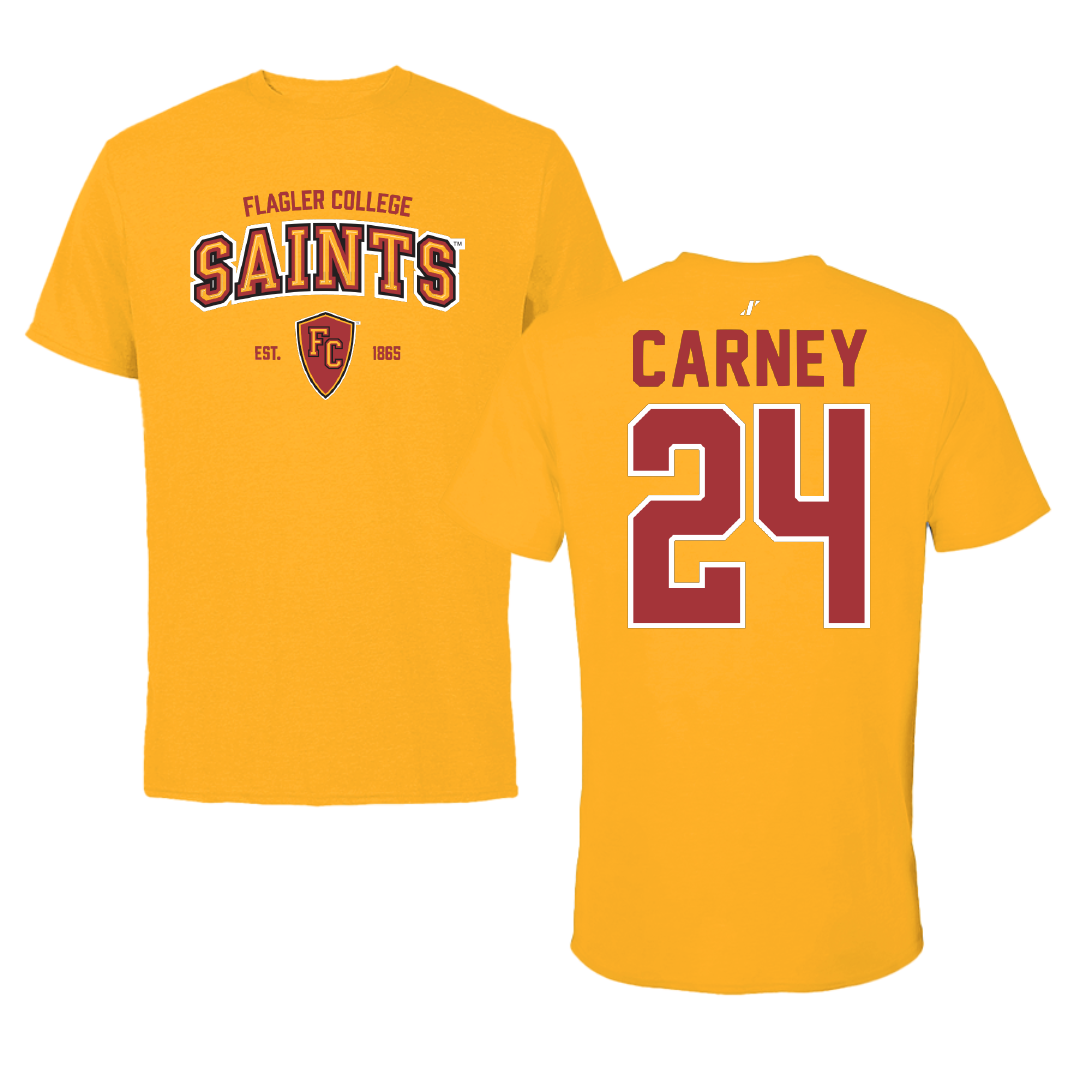 Flagler College Basketball Gold General Performance Tee - #24 Brandon Carney