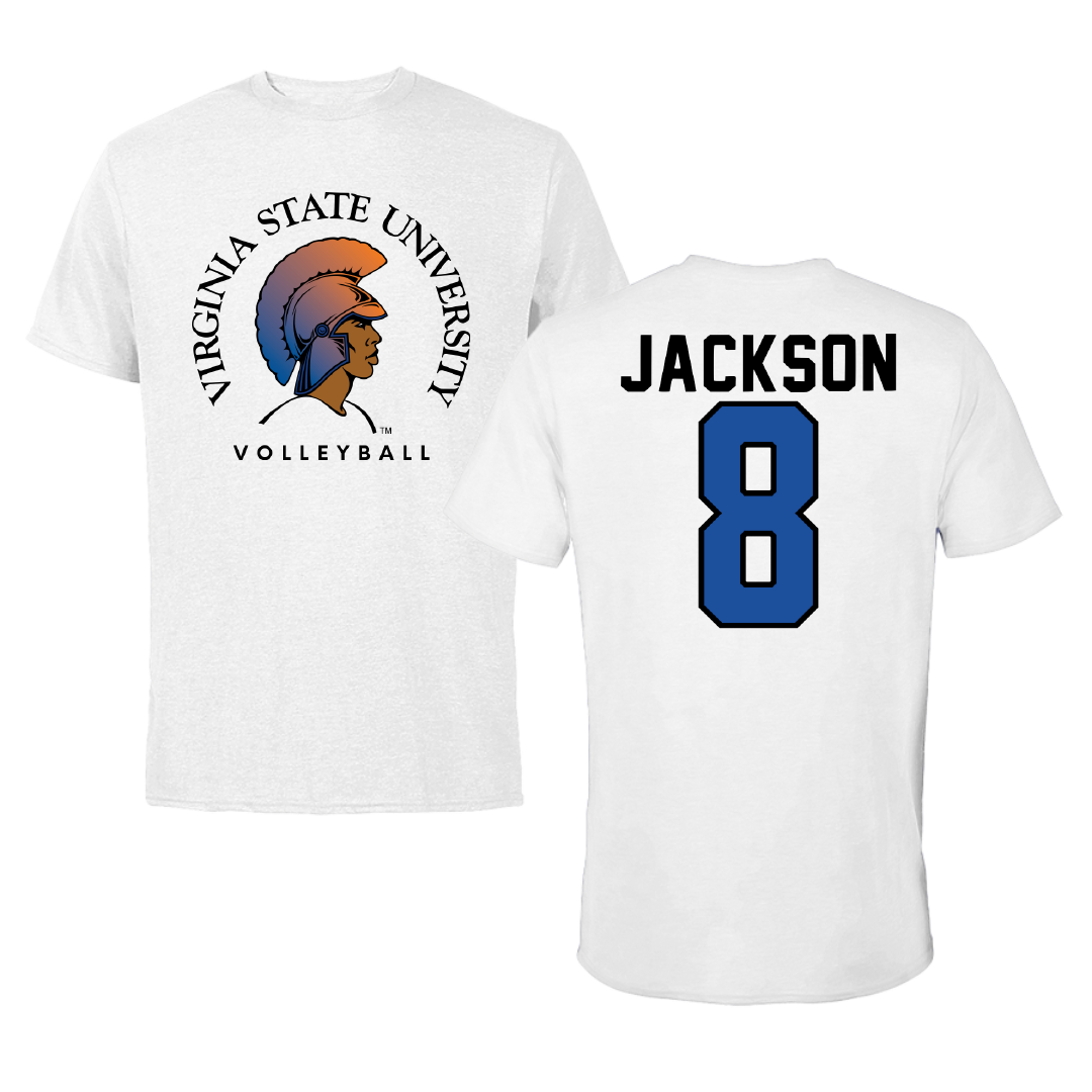 Virginia State University Volleyball White Tee - #8 Leila Jackson