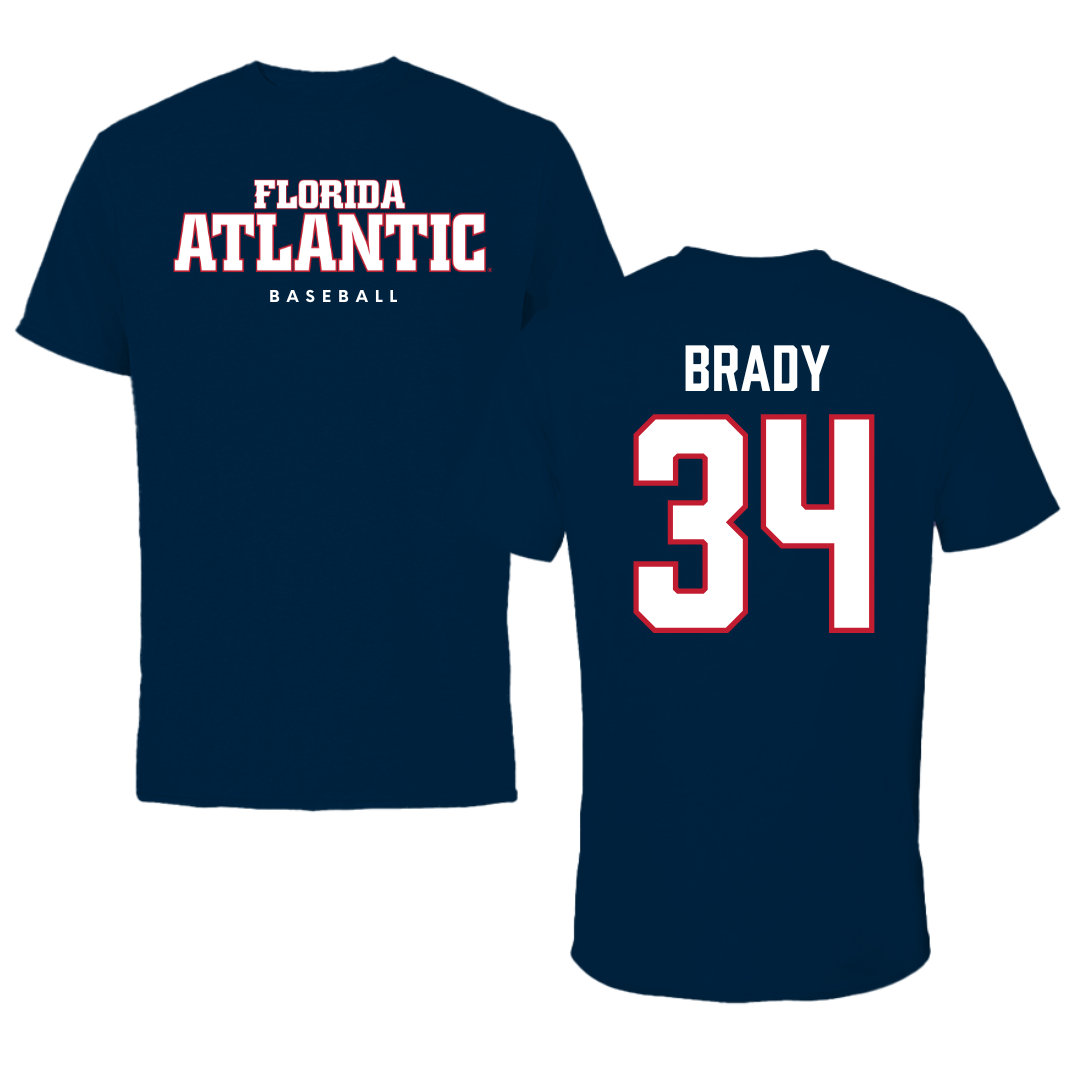 Florida Atlantic University Baseball Navy Block Performance Tee - #34 Carter Brady