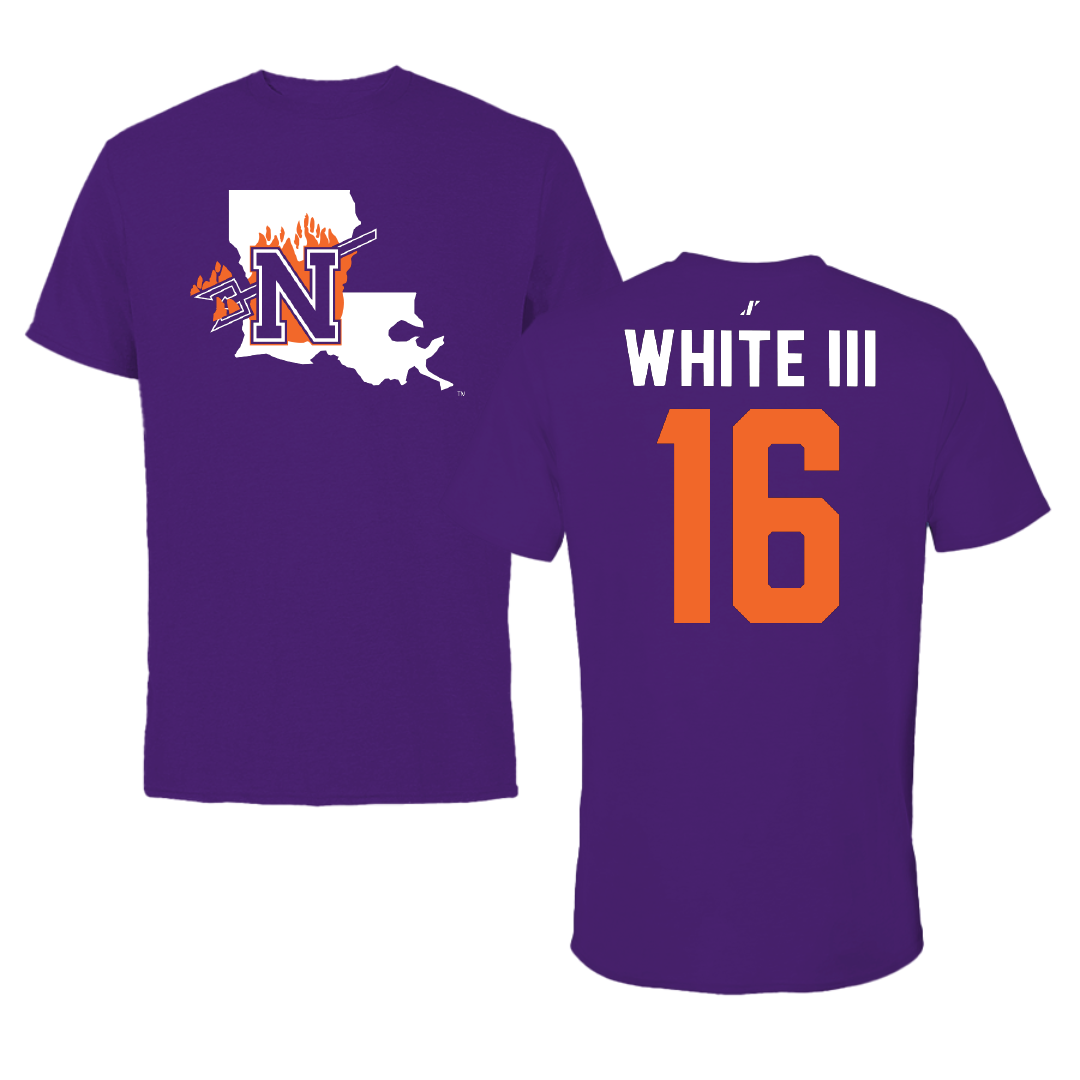 Northwestern State University Football Purple State Tee - #16 William White III