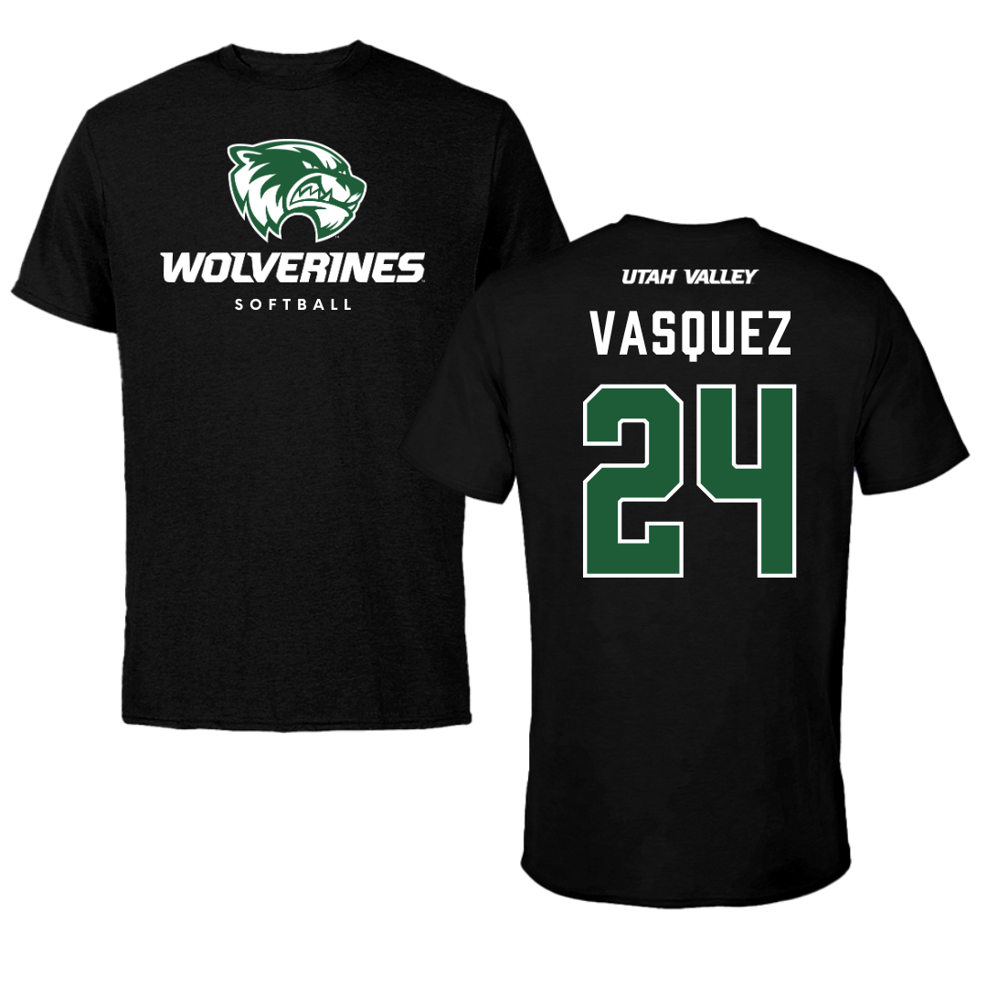 Utah Valley University Softball Black Mascot Tee - #24 Victoria Vasquez