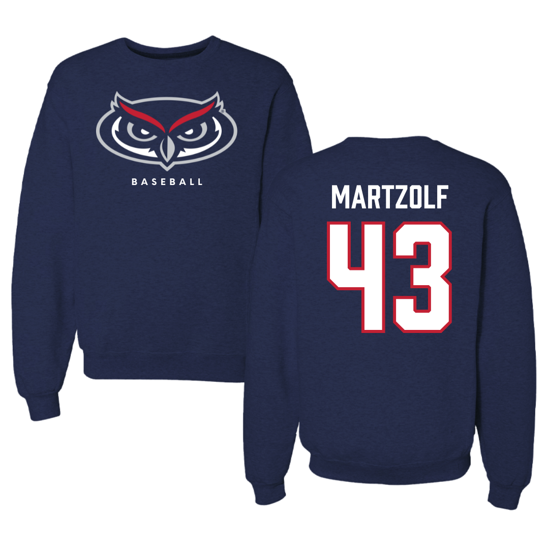 Florida Atlantic University Baseball Navy Mascot Crewneck - #43 Max Martzolf