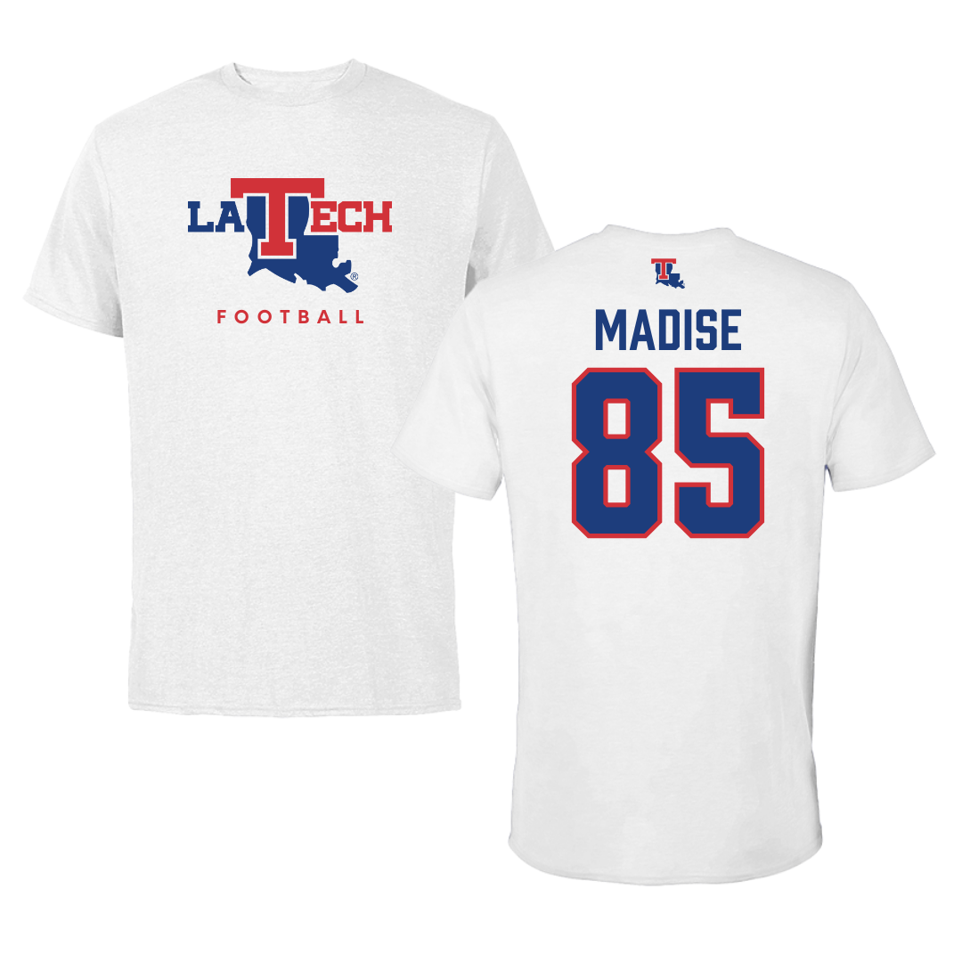 Louisiana Tech University Football White Performance Tee - #85 Adem Madise