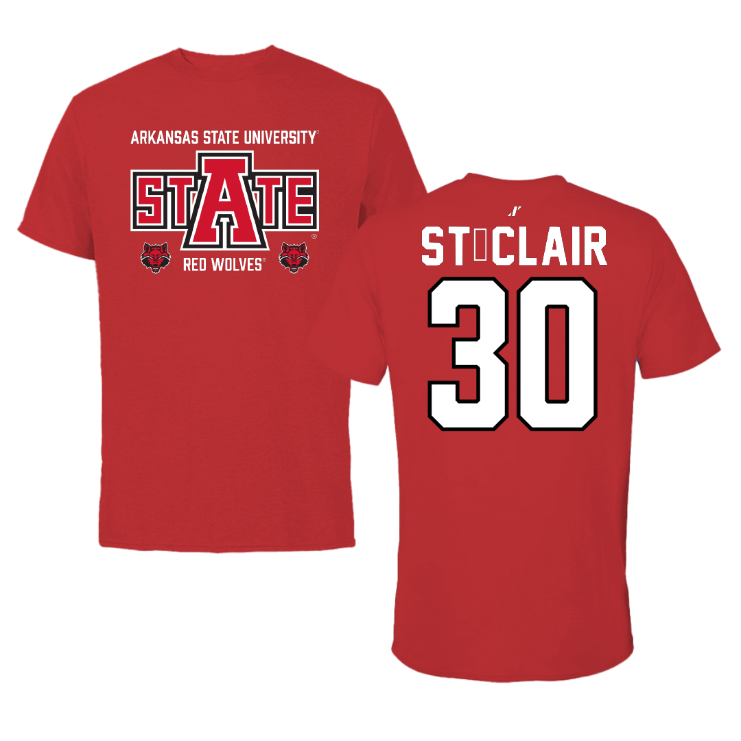 Arkansas State University Basketball Red General Performance Tee - #30 Daniel St.Clair