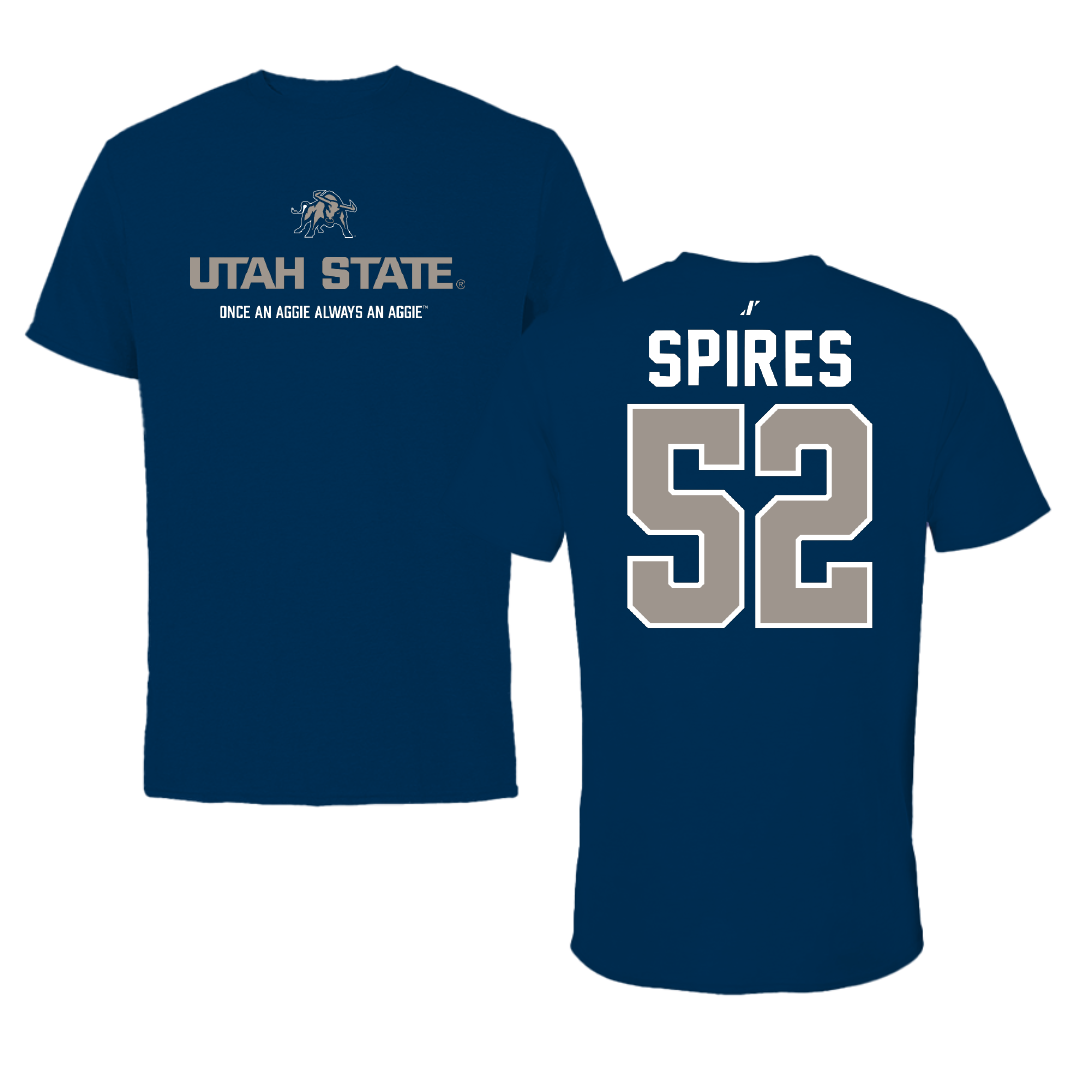 Utah State University Football Navy General Tee - #52 Blaine Spires