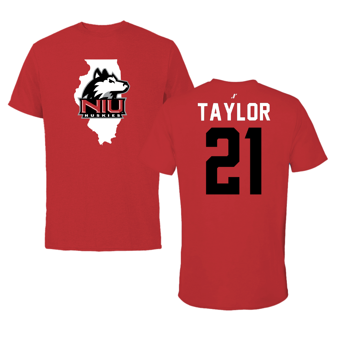 Northern Illinois University Baseball Red State Tee - #21 Clayton Taylor