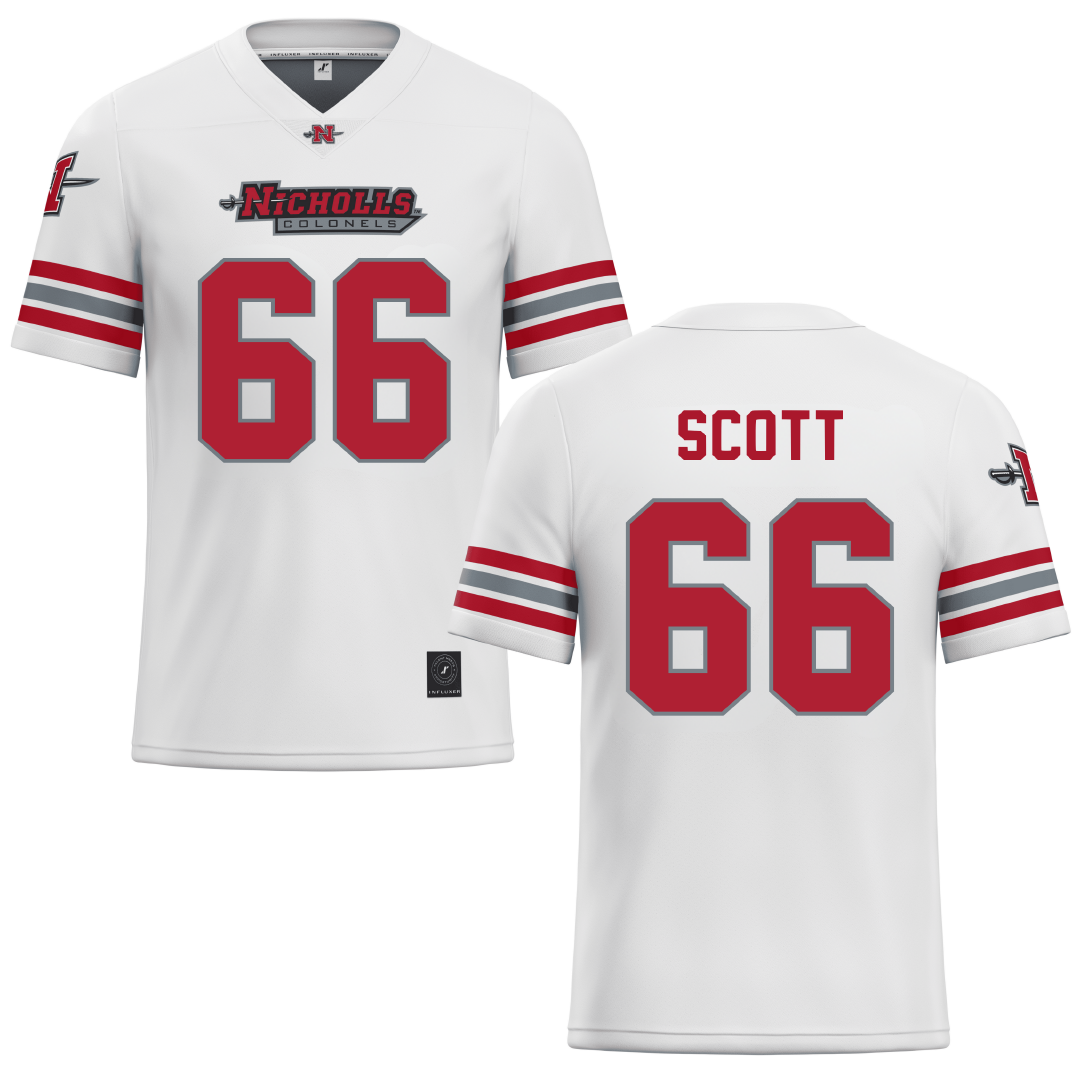 Nicholls State University White Football Jersey - #66 Sameij Scott