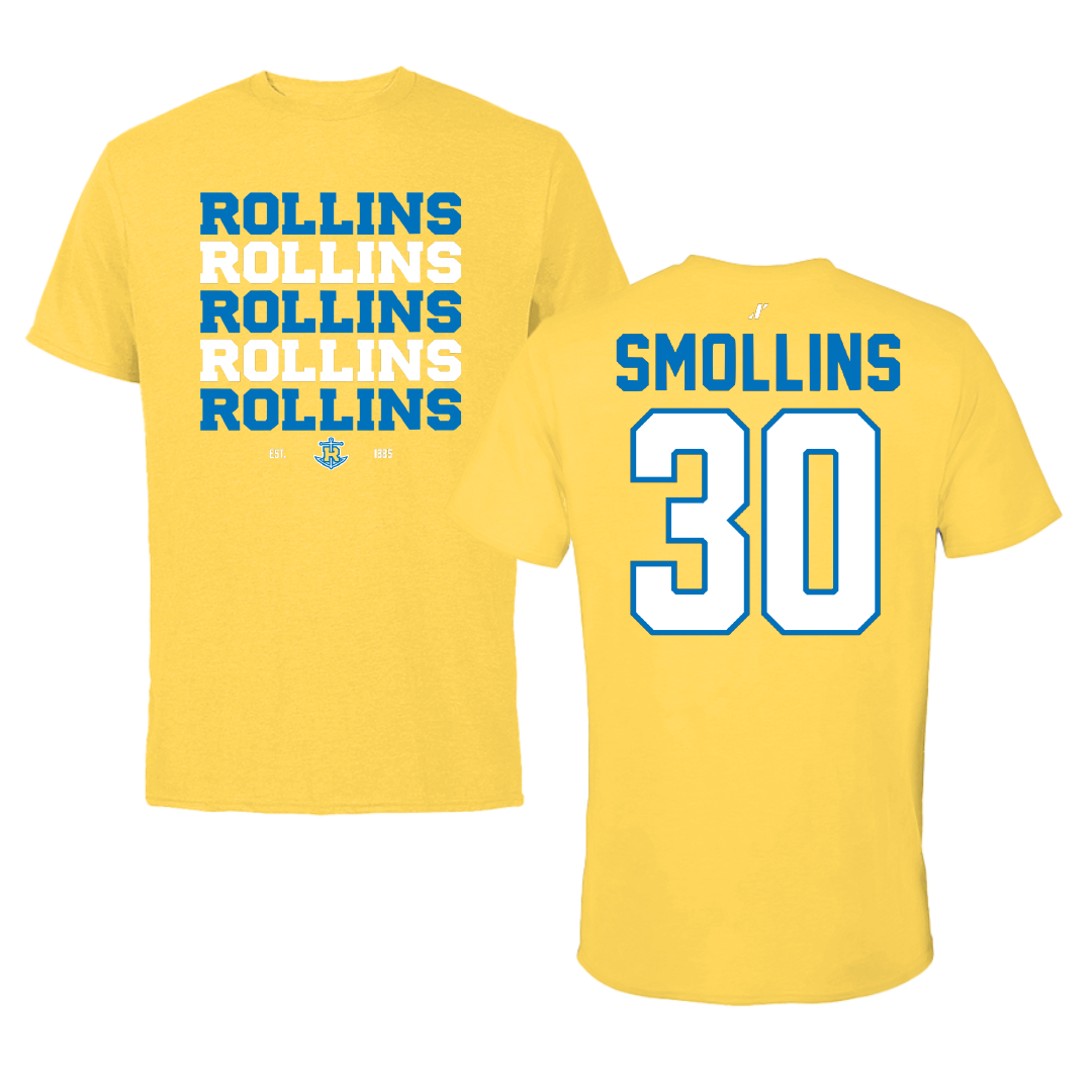 Rollins College Baseball Yellow General Tee - #30 Aaron Smollins
