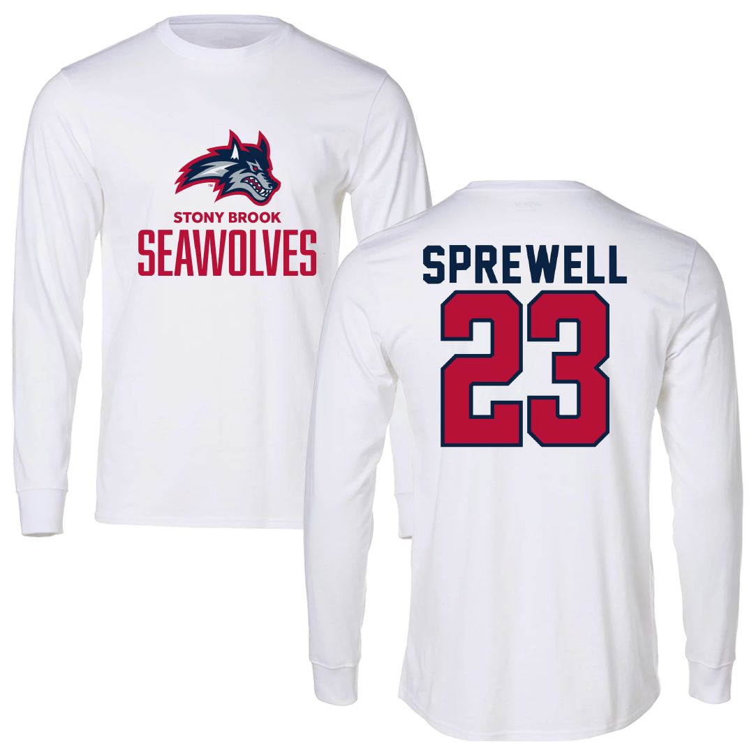 Stony Brook University Soccer White Performance Long Sleeve - #23 Eva Sprewell