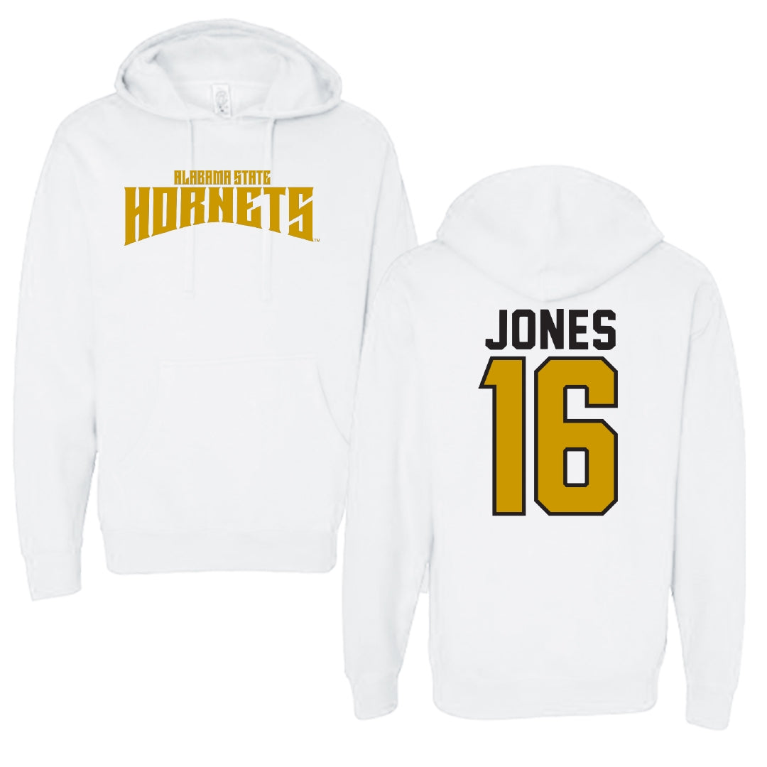 Alabama State University Volleyball White Classic Hoodie - #16 Essence Jones