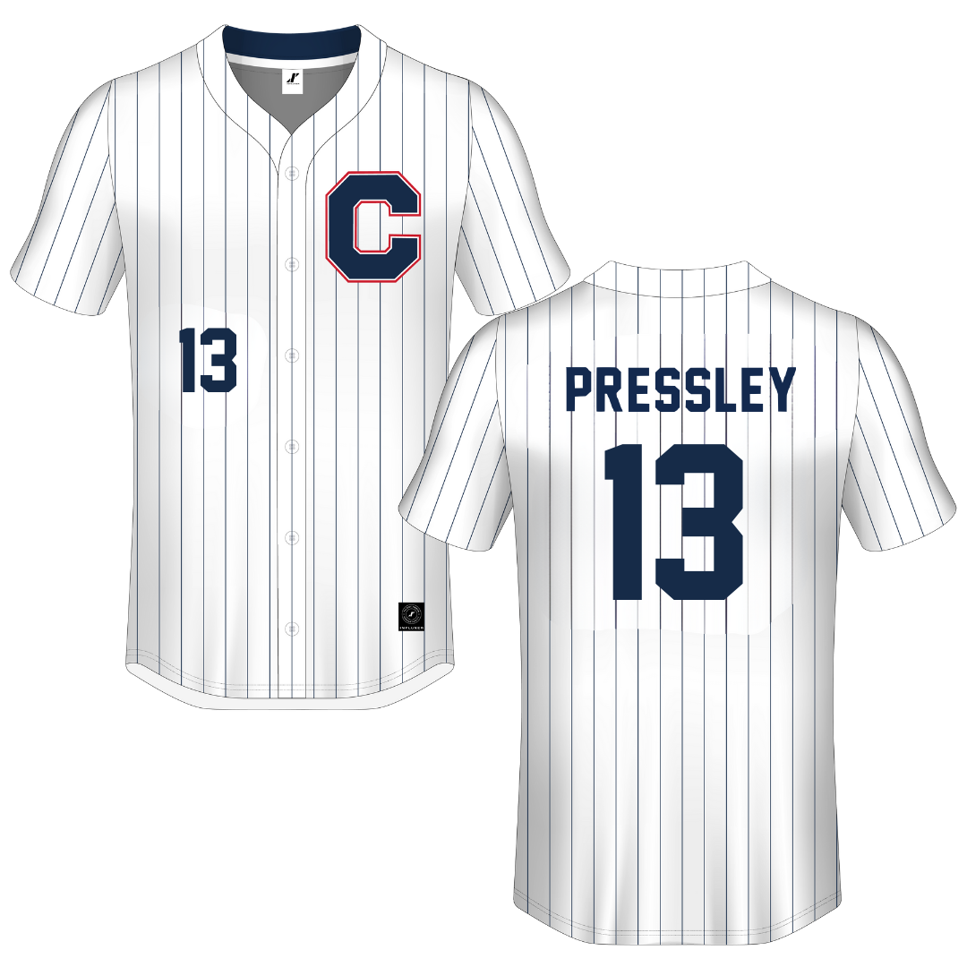 Catawba College White Pinstripe Button-Down Jersey - #13 Rachel Pressley