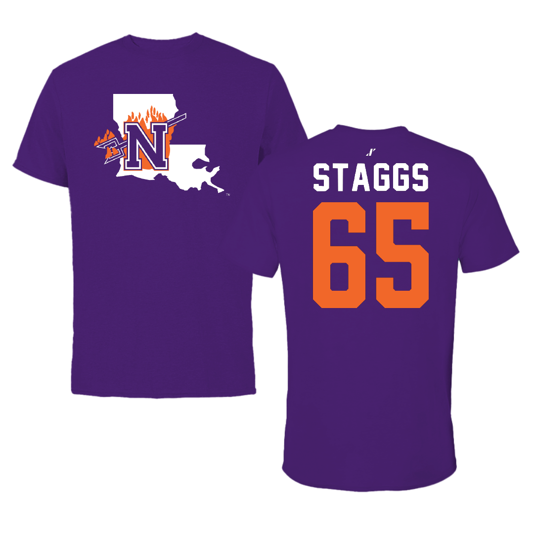 Northwestern State University Football Purple State Performance Tee - #65 Brayden Staggs