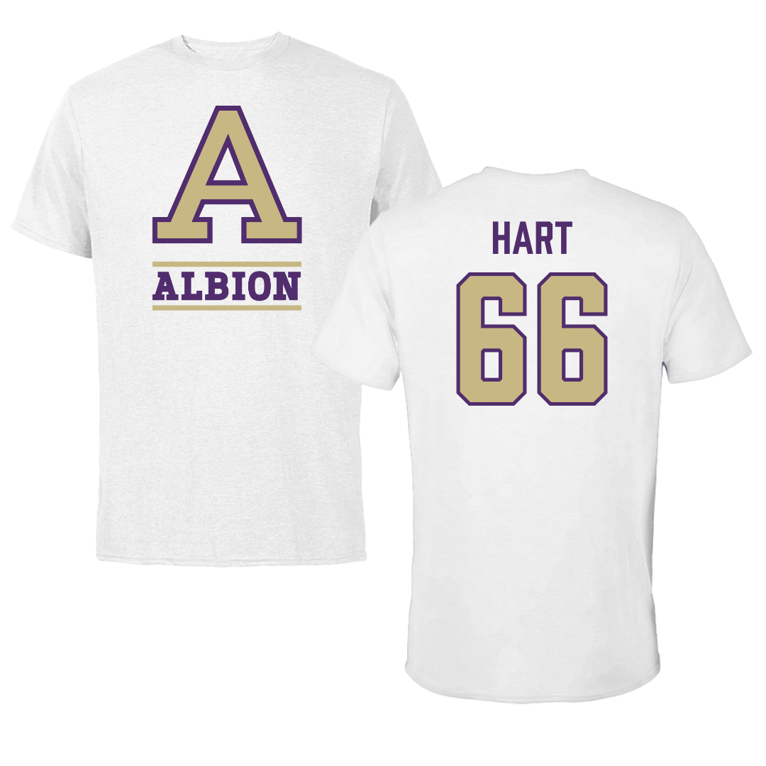 Albion College Football White Performance Tee - #66 Dalton Hart