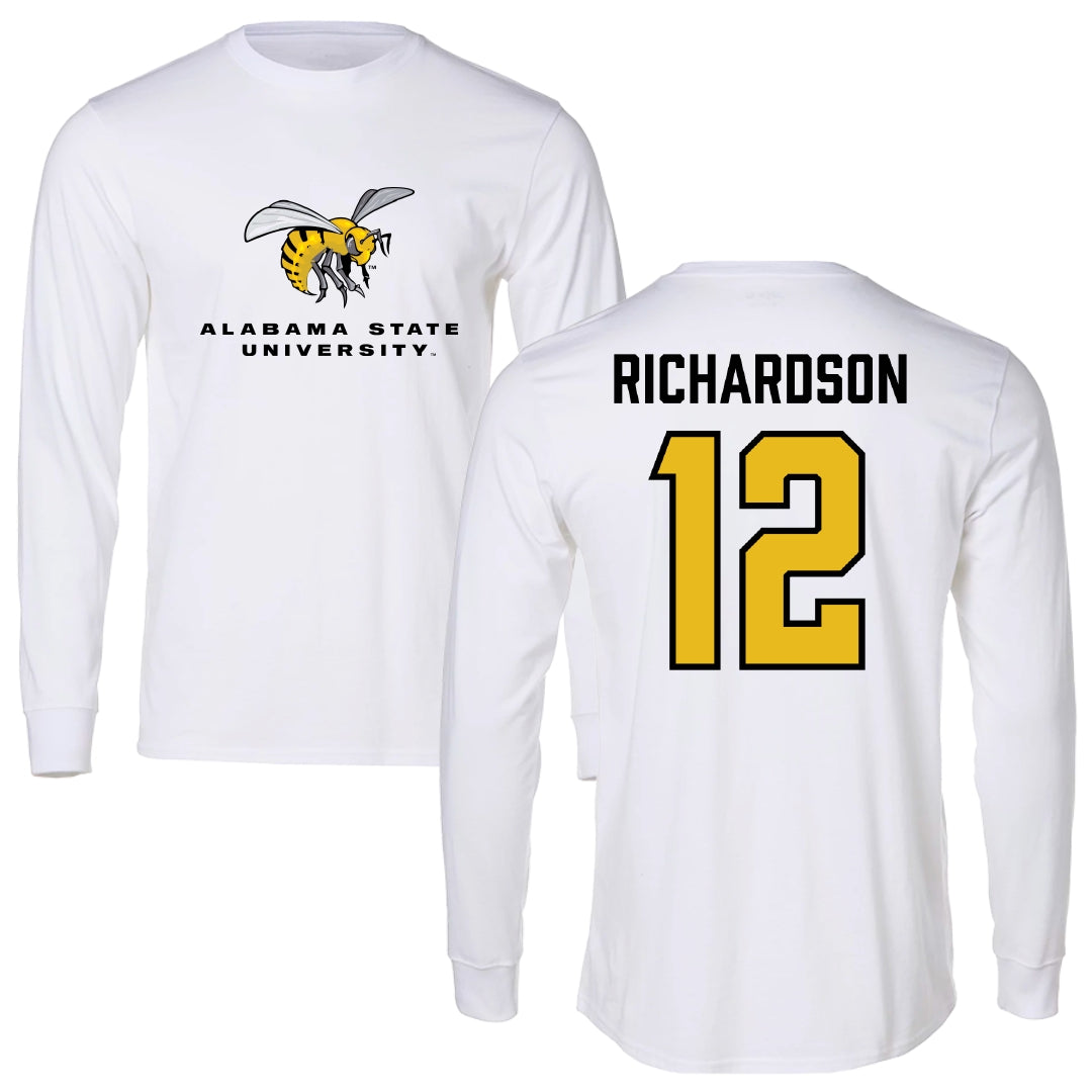 Alabama State University Softball White Block Long Sleeve - #12 Leah Richardson