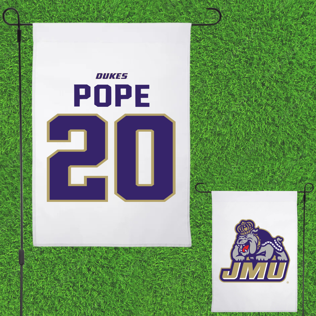 James Madison University Basketball White Garden Flag - #20 Jarrell Pope