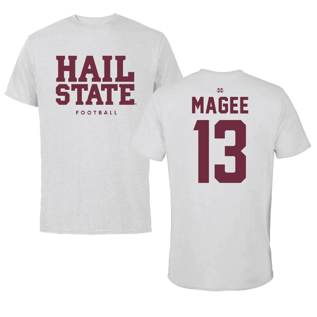 Mississippi State University Football Solid Athletic Gray Performance Tee - #13 Sanfrisco Magee