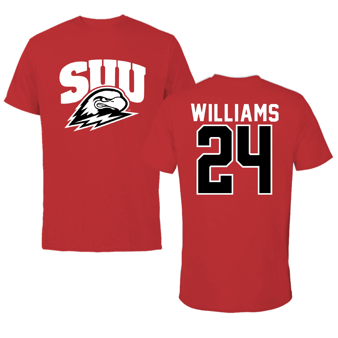 Southern Utah University Football Red Tee - #24 Exavier Williams