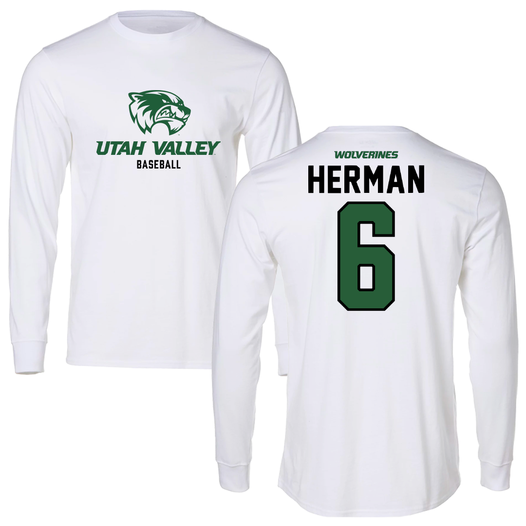 Utah Valley University Baseball White Long Sleeve - #6 Carston Herman