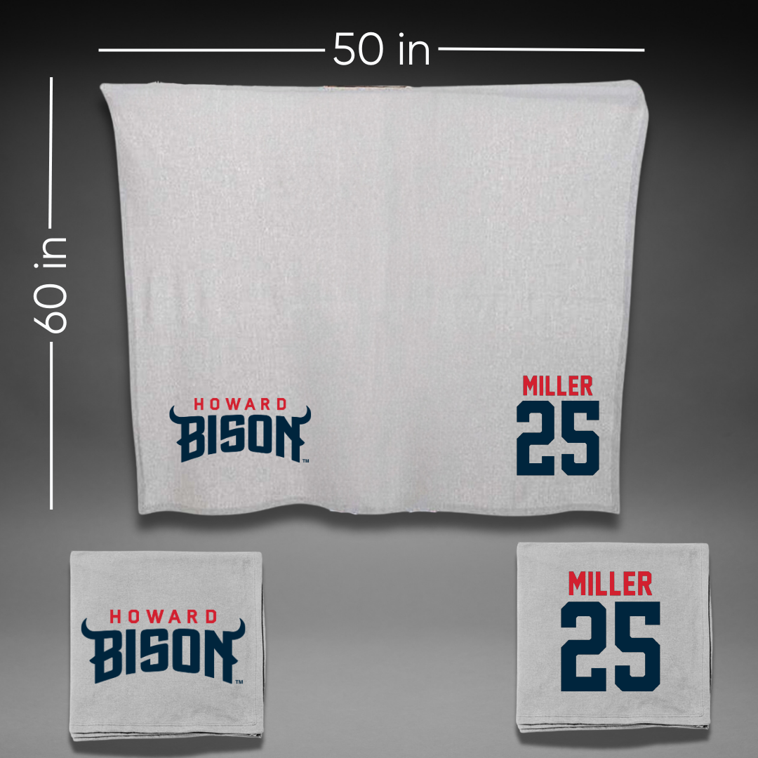 Howard University Basketball Gray Blanket - #25 Nile Miller